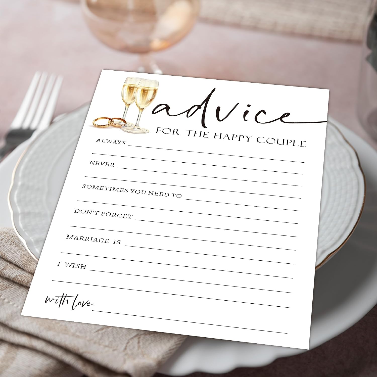 Bridal Shower Games Cards - 25 Pack Advice for the Happy Couple Cards (5x7 Inch) - Minimalist Wedding Shower Game, Ready to Use Marriage Wishes-A05