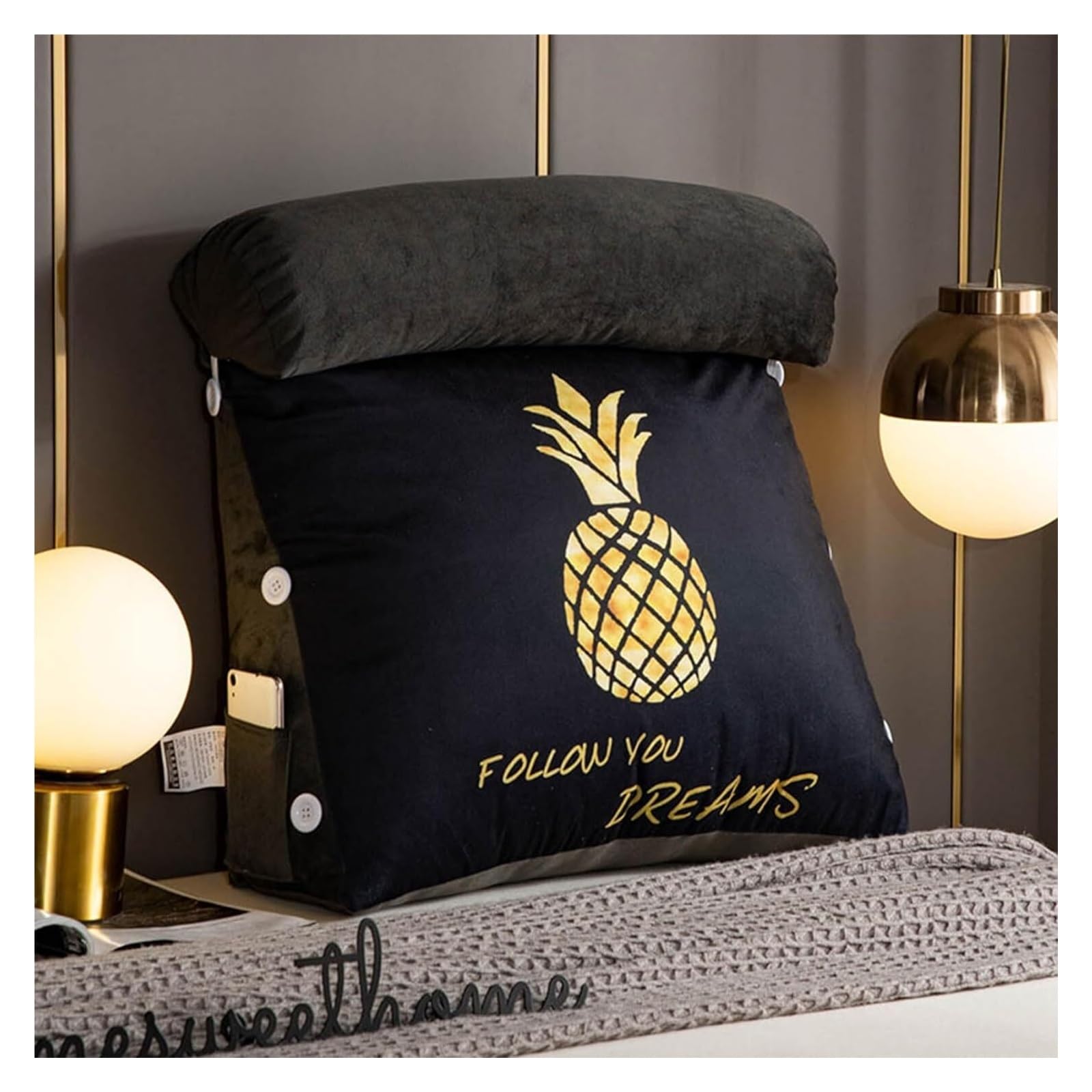 YKMYXZ support pillow， Triangular Wedge Cushion With Adjustable Neck,Shredded Memory Foam For Sofa Headboard Lumbar Support Ergonomic(Golden Pineapple,45x45x20cm)