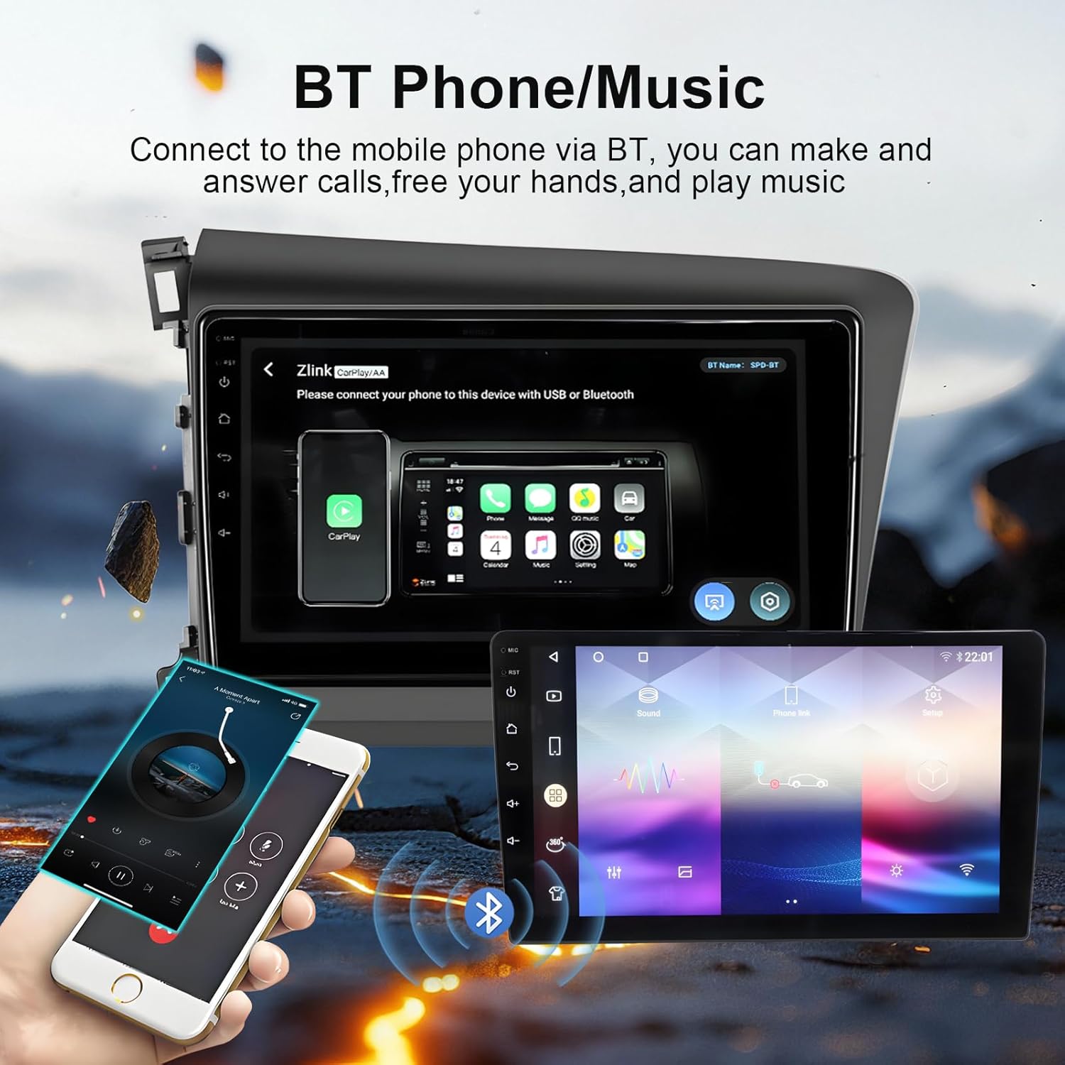 8 Core [4+64G] Car Radio for Honda Civic 2012-2015, Upgrated Qualcomm Android 13 HD Car Stereo Head Unit, Carplay/Android Auto/GPS/Bluetooth5.0/AM/FM Mirror Link/Voice Control