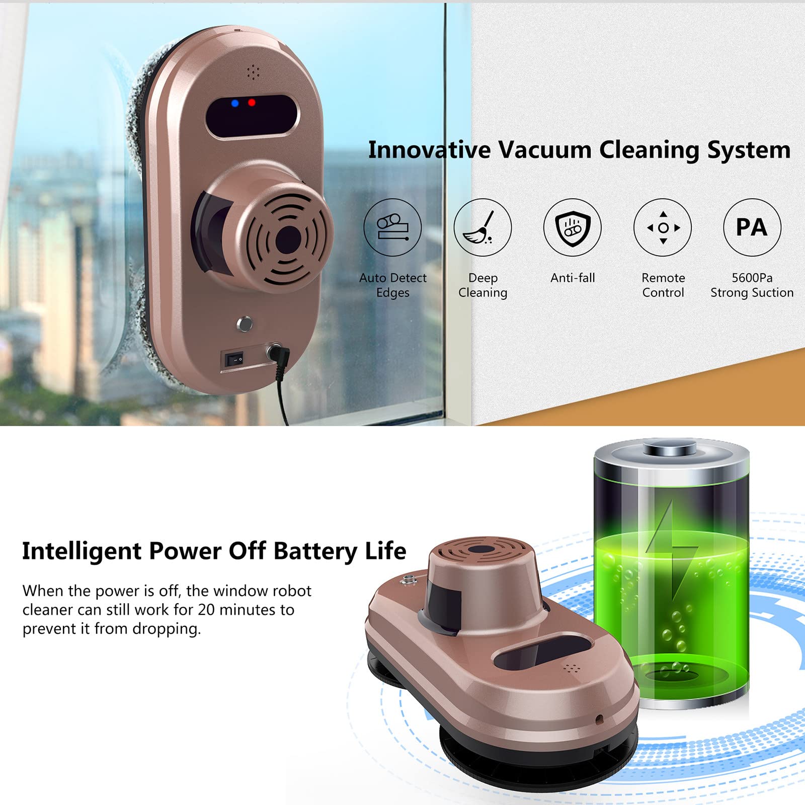 JUPPLIES Robot Laveur De Vitres Électrique 90W Avec