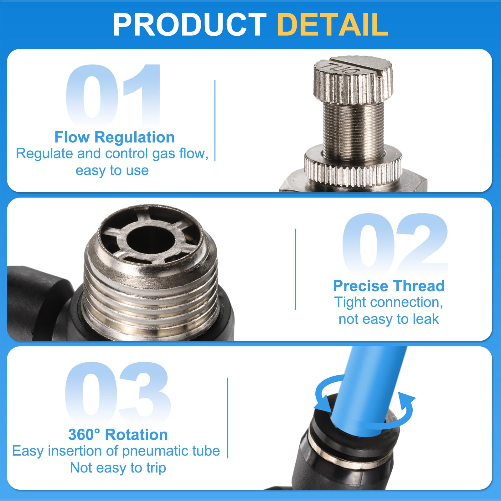 QUARKZMAN 3pz Valvola Controllo Flusso Aria Tubo OD 6mm x Filettatura 1/8" PT Fitting Collegamento Rapido Fitting Rigo Aria Gomito 90 Gradi Valvola Controllo Velocità Adattatore Fitting