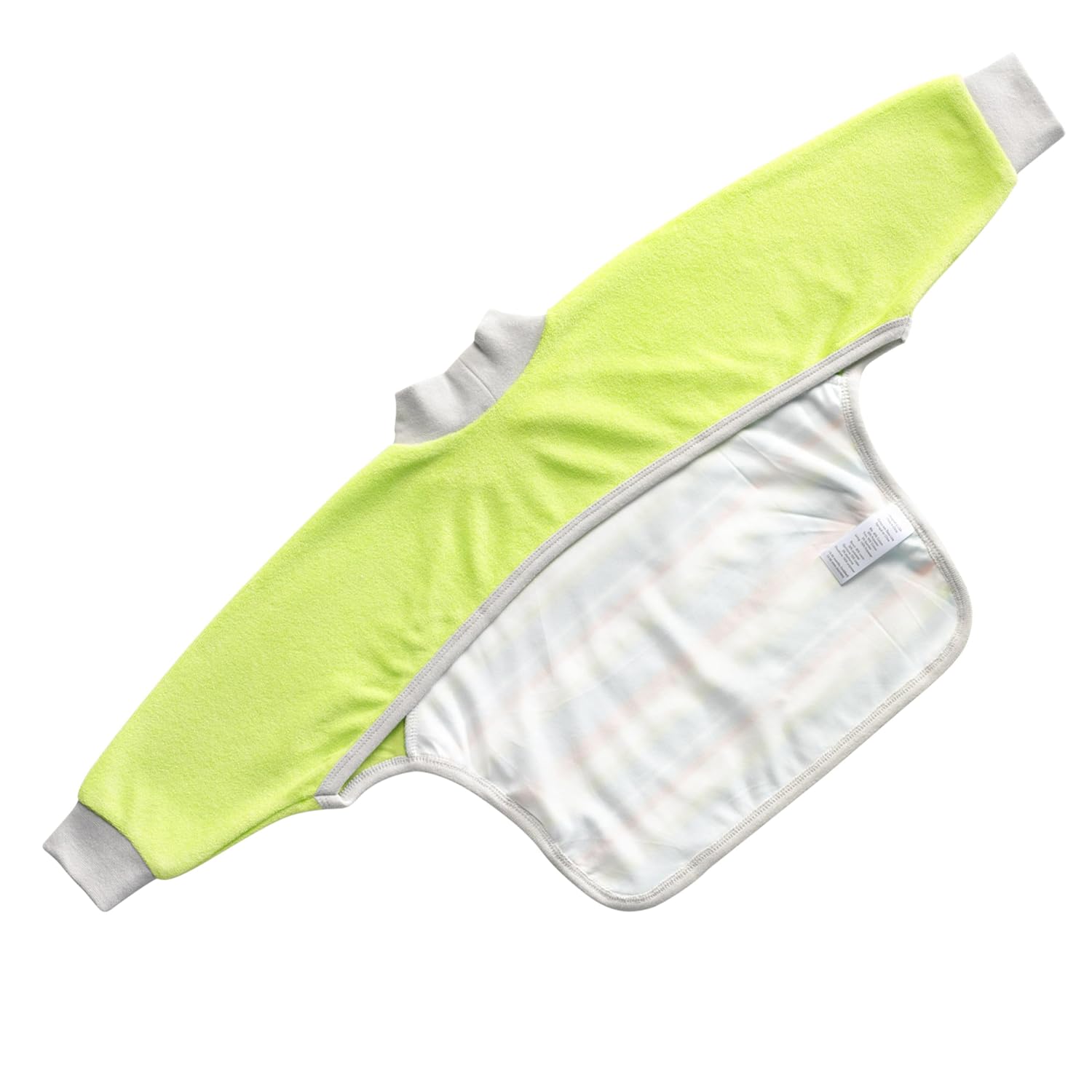 Kiddologic Bibit-all Baby Feeding Bib, Long Sleeves, Ribbed Cuffs, High Collar, Stretchy Pullover Smock, Soft Absorbent Terry, Waterproof Lining, Unisex Infant 6-12 Months, Fresh Lime (Green) Stripe image 2