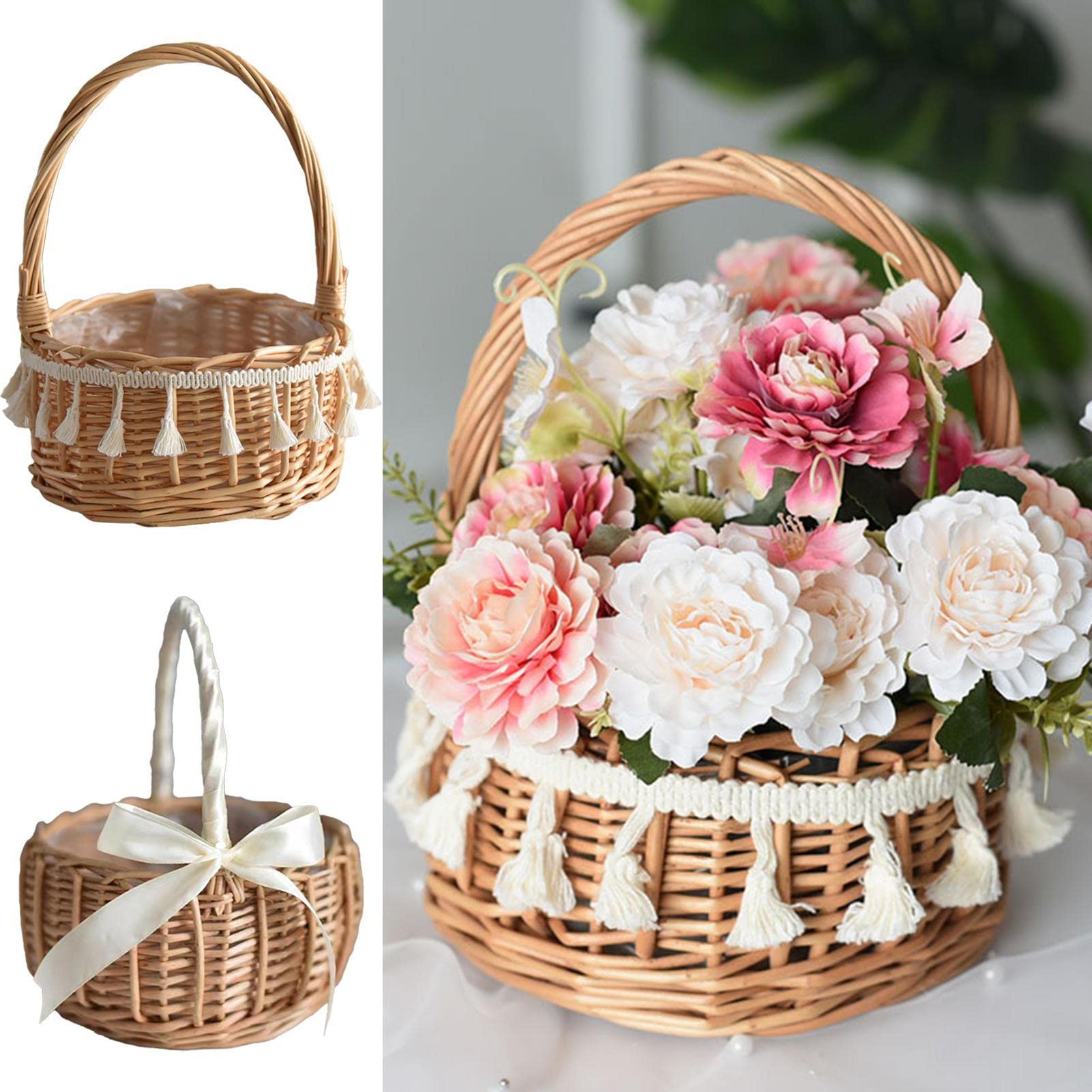 Handgeflochtener Blumenmädchenkorb Aus Holz - Rustikaler Dekokorb 31x30x24cm