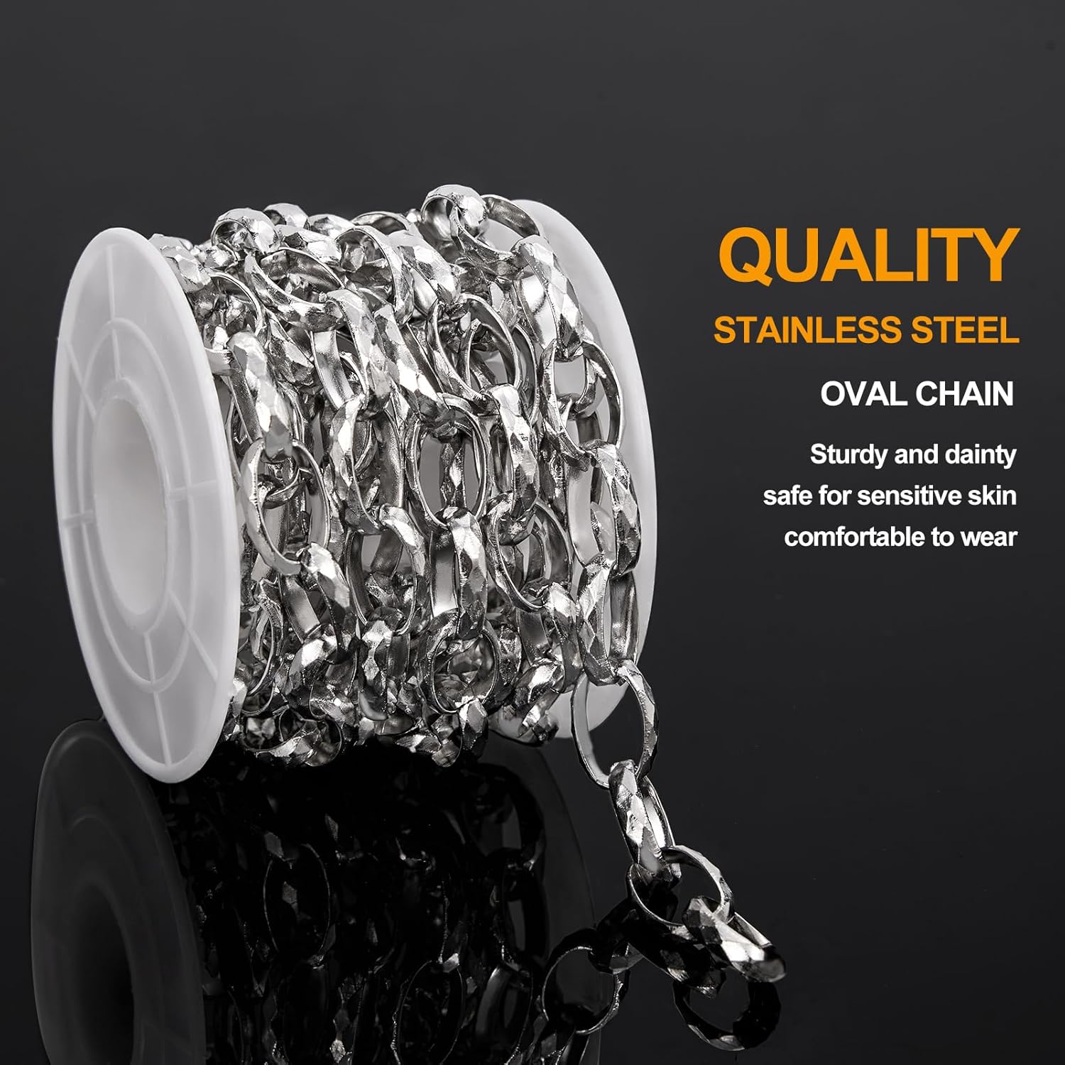 KYUNHOO 6.5FT Diamond Texture Oval Cable Link Chain Roll Stainless Steel Chunky Jewelry Making Chains Necklace with Clasps for Jewelry Crafts DIY - Image 3