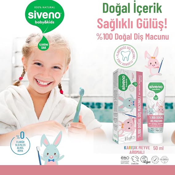 Siveno 100% Natural Fluoride-Free Mixed Fruit Flavored Toothpaste for Baby and Child 50 ml