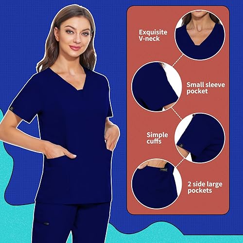 Miniatura 3 de VIAOLI Conjunto de exfoliantes deportivos para mujer con cuello en V y pantalones tipo cargo médicos para mujer 10 bolsillos