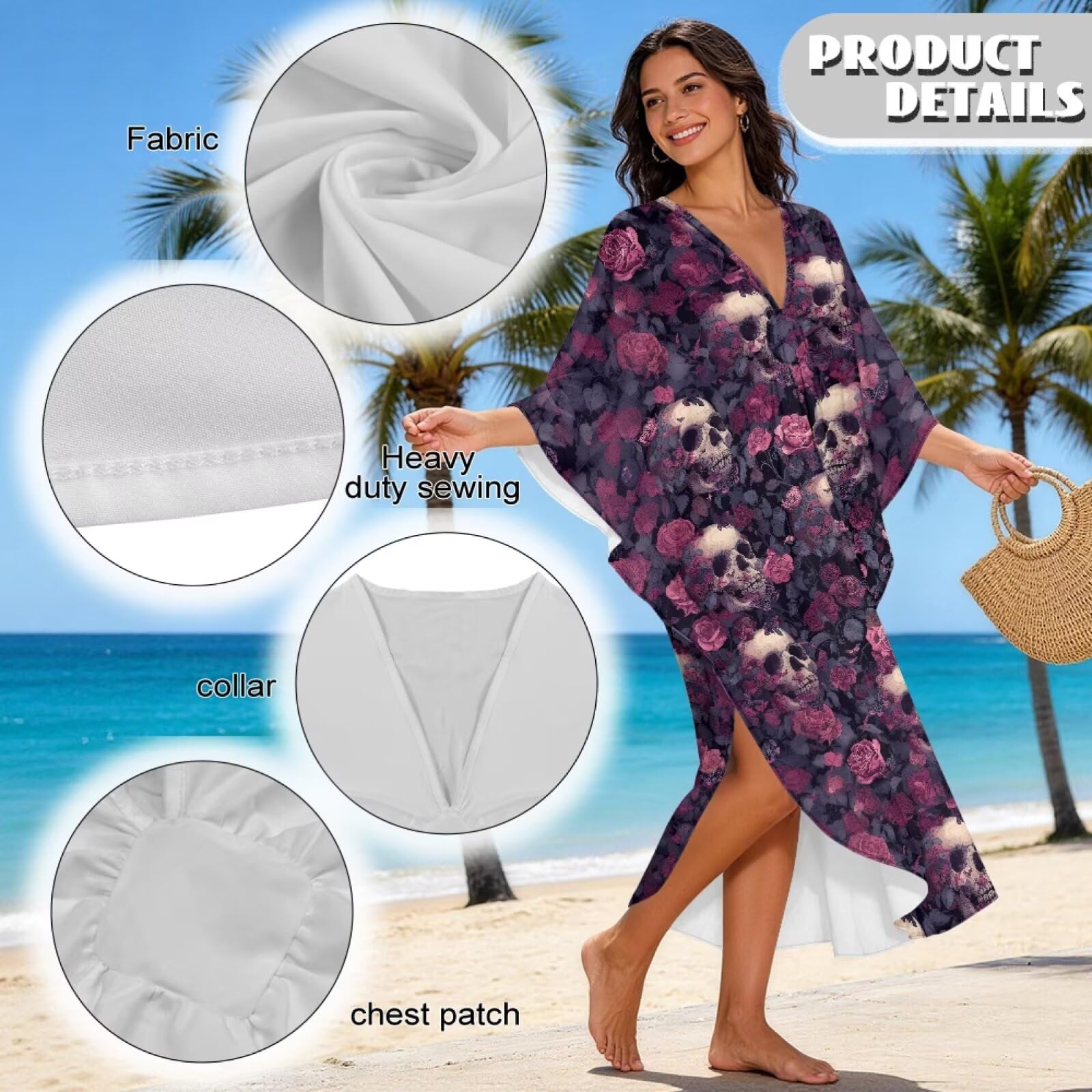 Abito estivo da donna, caftano, copricostume da spiaggia, maniche a pipistrello, maxi abito da spiaggia con scollo a V, taglie forti