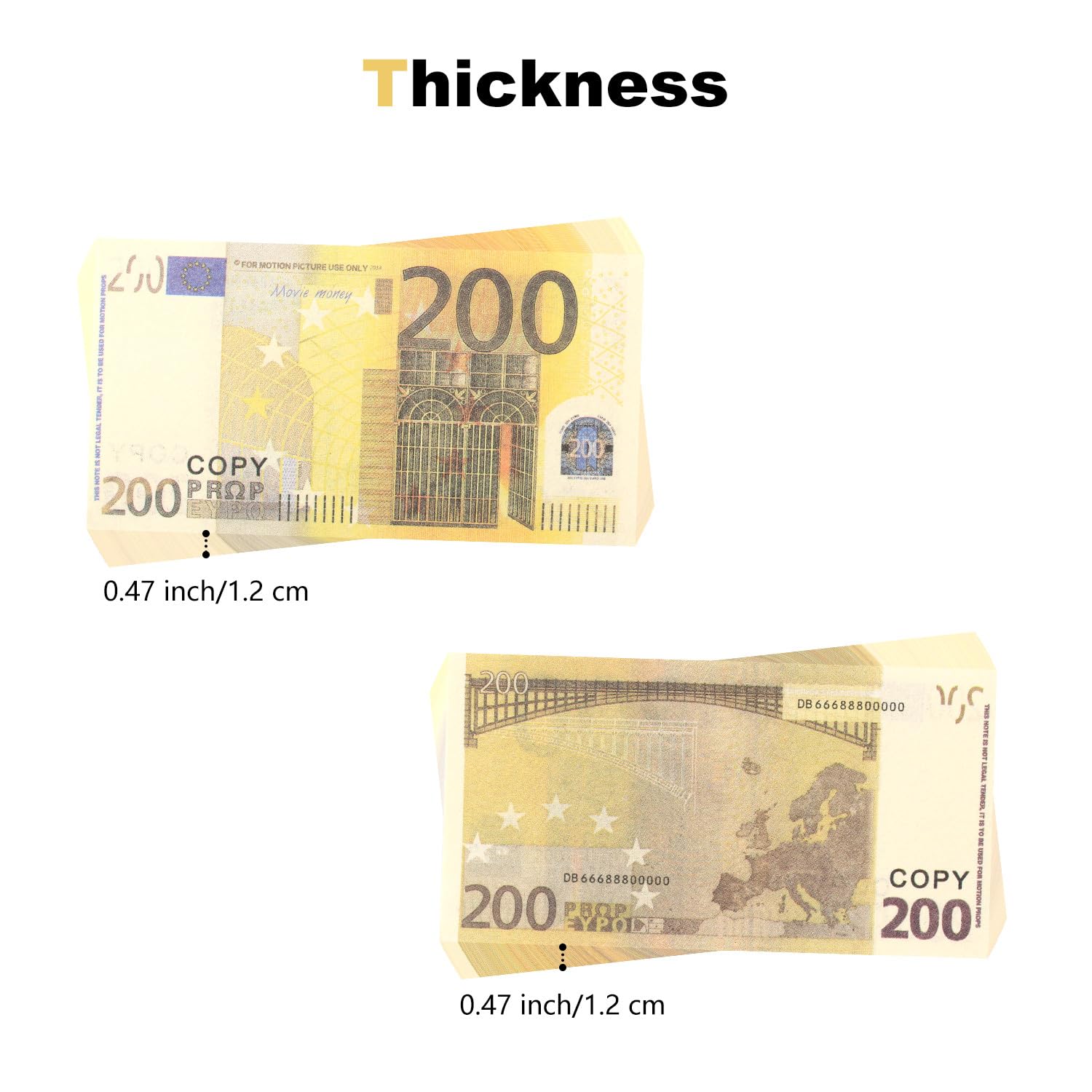 Mecool 2.40 x 1.26" 100 Pcs €200 Euros Bills Pretend Cash - Image 3
