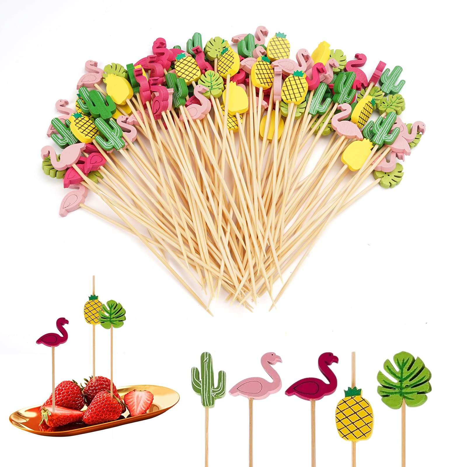 200 Stuzzicadenti Da Cocktail A Forma Di Cactus - 11,9 Cm, In Legno, Per Decorare Torte, Cupcake E Antipasti