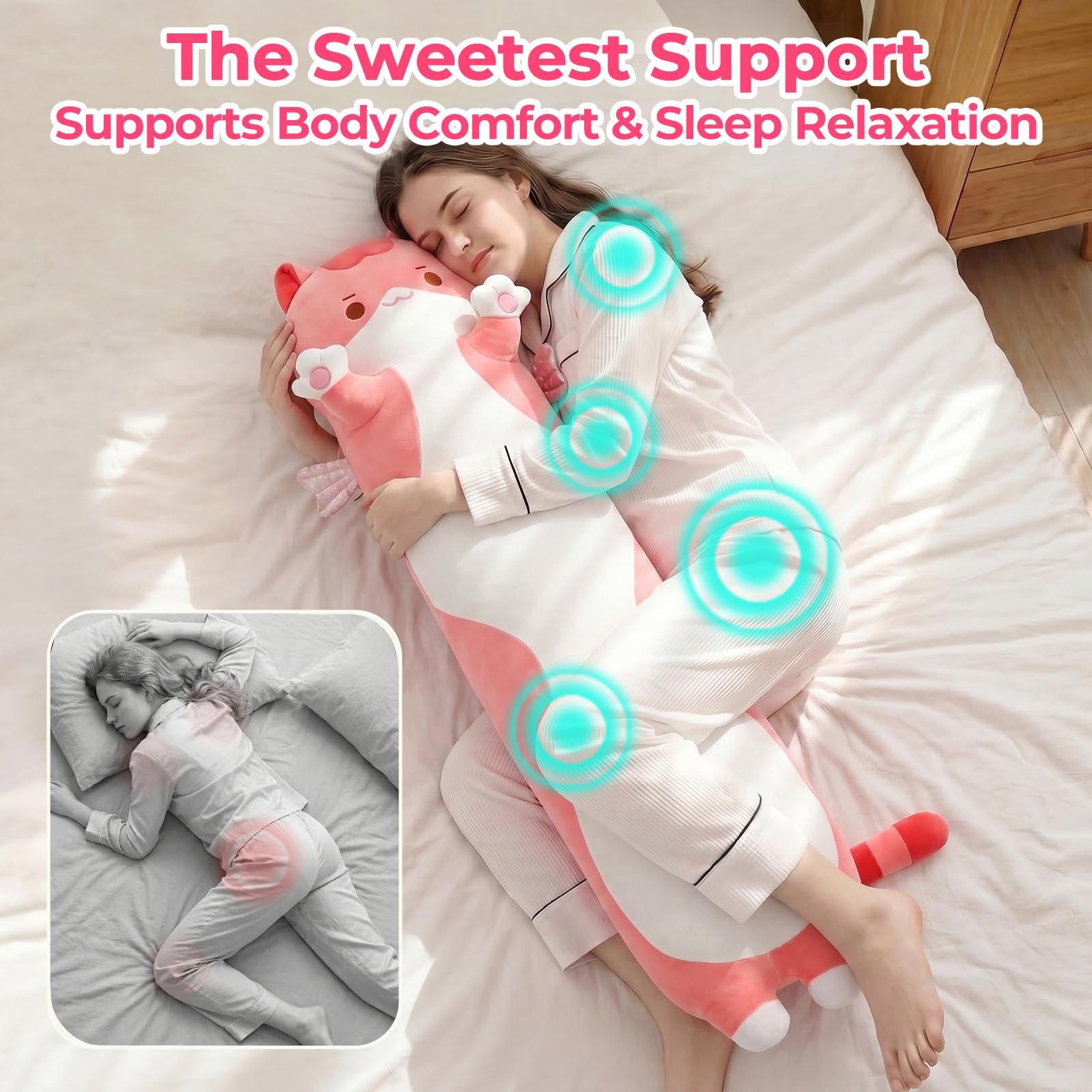 Mewaii Peluche Cuscino Kawaii Lungo Gatto Rosa 50CM per Bambina Cuscino di Peluche Animali Giocattoli Abbraccio Morbido Cuscino Giocattolo Regalo per Ragazza 3 anni in su