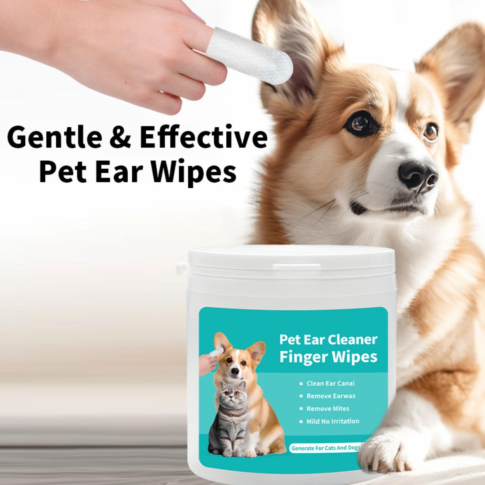 Mloowa Dog Ear Wipes Finger for Dogs Cats 50 Pcs Dog Ear Cleaner Reduce Earwax Buildup Sooths Deodorizes Relieve Ear Itching Inflammation, Fresh Coconut Scent, Natural Material 2