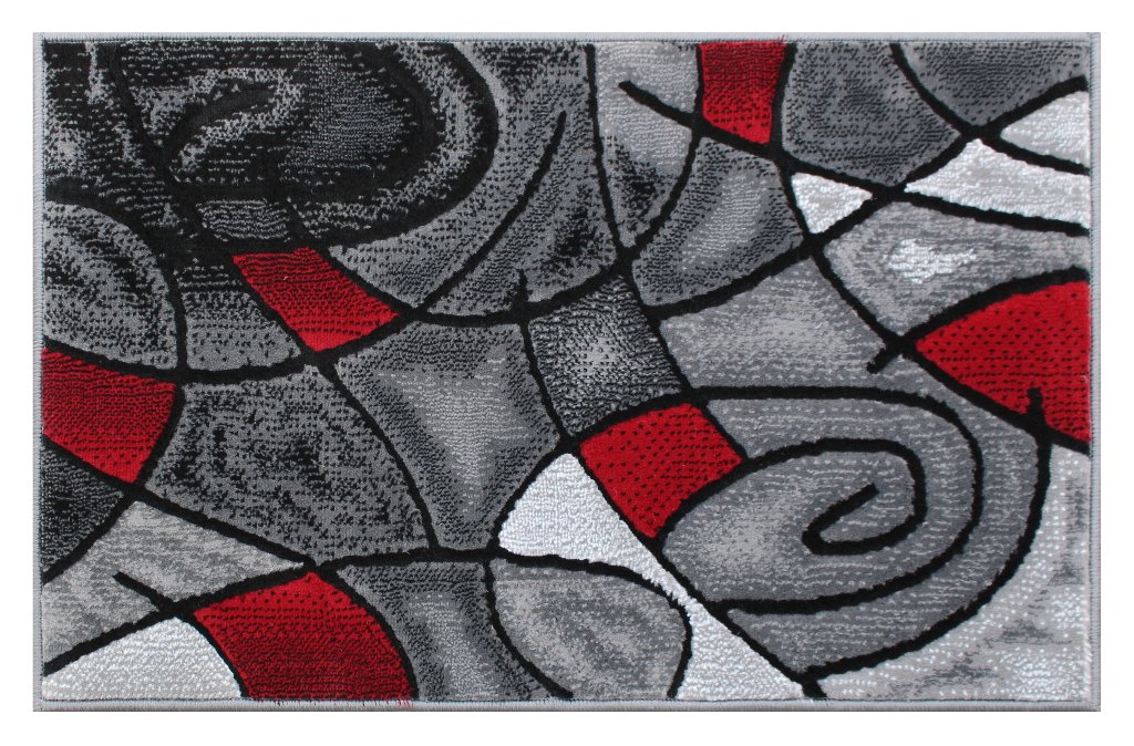 Masada Rugs, Modern Contemporary Mat Area Rug, Red Grey Black. (2 Feet X 3 Feet) Mat