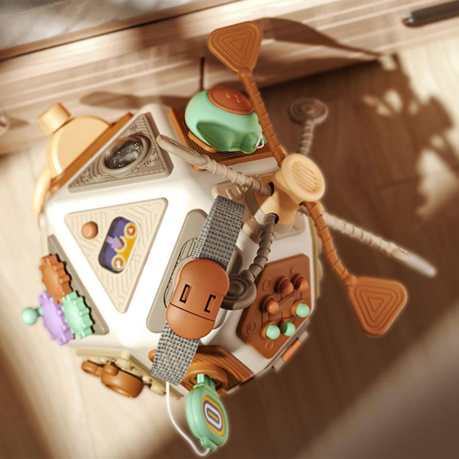 Cubo occupato per bambini, attività genitore-bambino, giocattolo | sensoriale per bambini, accessorio di apprendimento sostenibile, dimensioni 12 x 12 cm, per seggiolino auto, aereo, viaggi, a