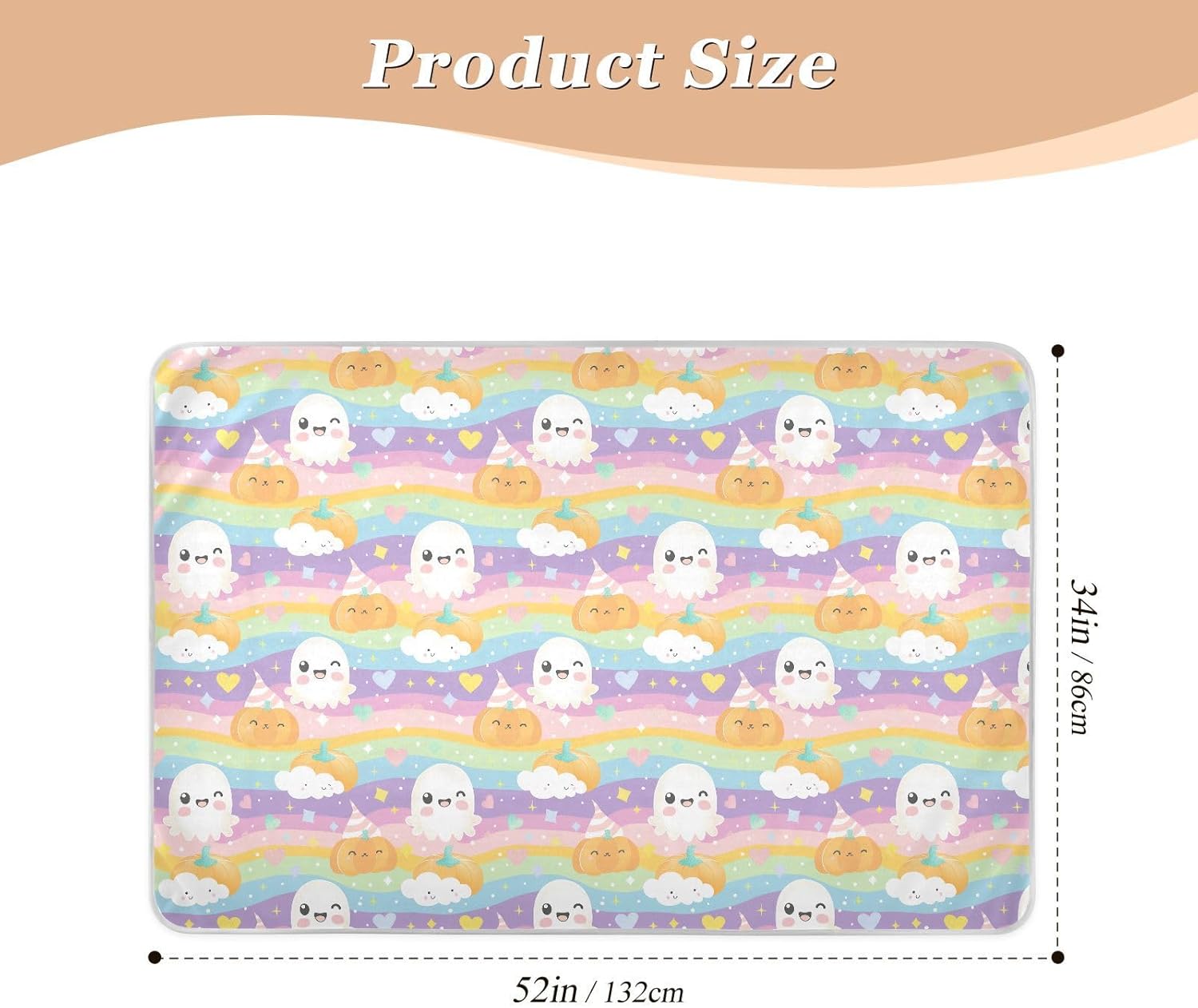 Pumpkin Cartoon Extra Large Resuable Potty Training Pee Pad Waterproof Washable Potty Training Cover Cute Cool Pee Mats for Infant Toddler , 52" L x 34" W