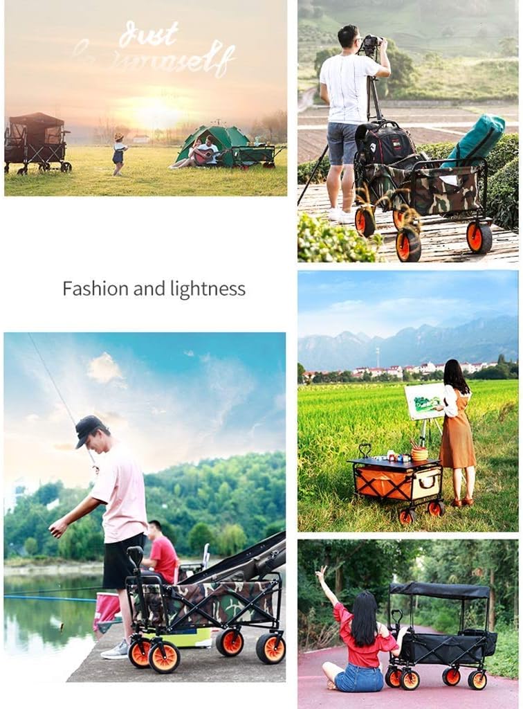 Storage Trolleys Folding Portable Shopping Cart Garden Trolley Cart with Canopy, Heavy Duty Wagon 's Luggage Cart for Outdoor Camping Push-Pull Cart, Load: 80Kg