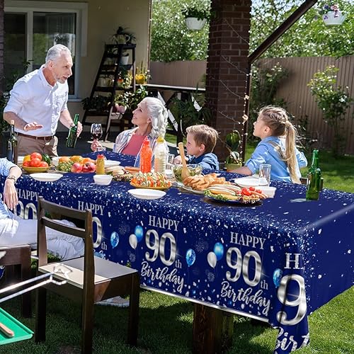 Miniatura 45 de GREHUMOR Mantel de feliz cumpleaños de 3 piezas, color azul plateado, suministros para fiesta de cumpleaños 30, funda de mesa desechable de plástico