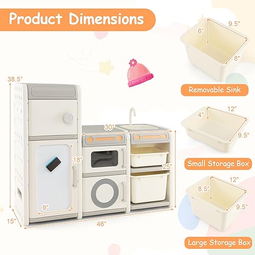 Miniatura 3 de Costzon Organizador de almacenamiento de juguetes para niños, estante multiuso Montessori para juguetes con cajones extraíbles, pizarra blanca