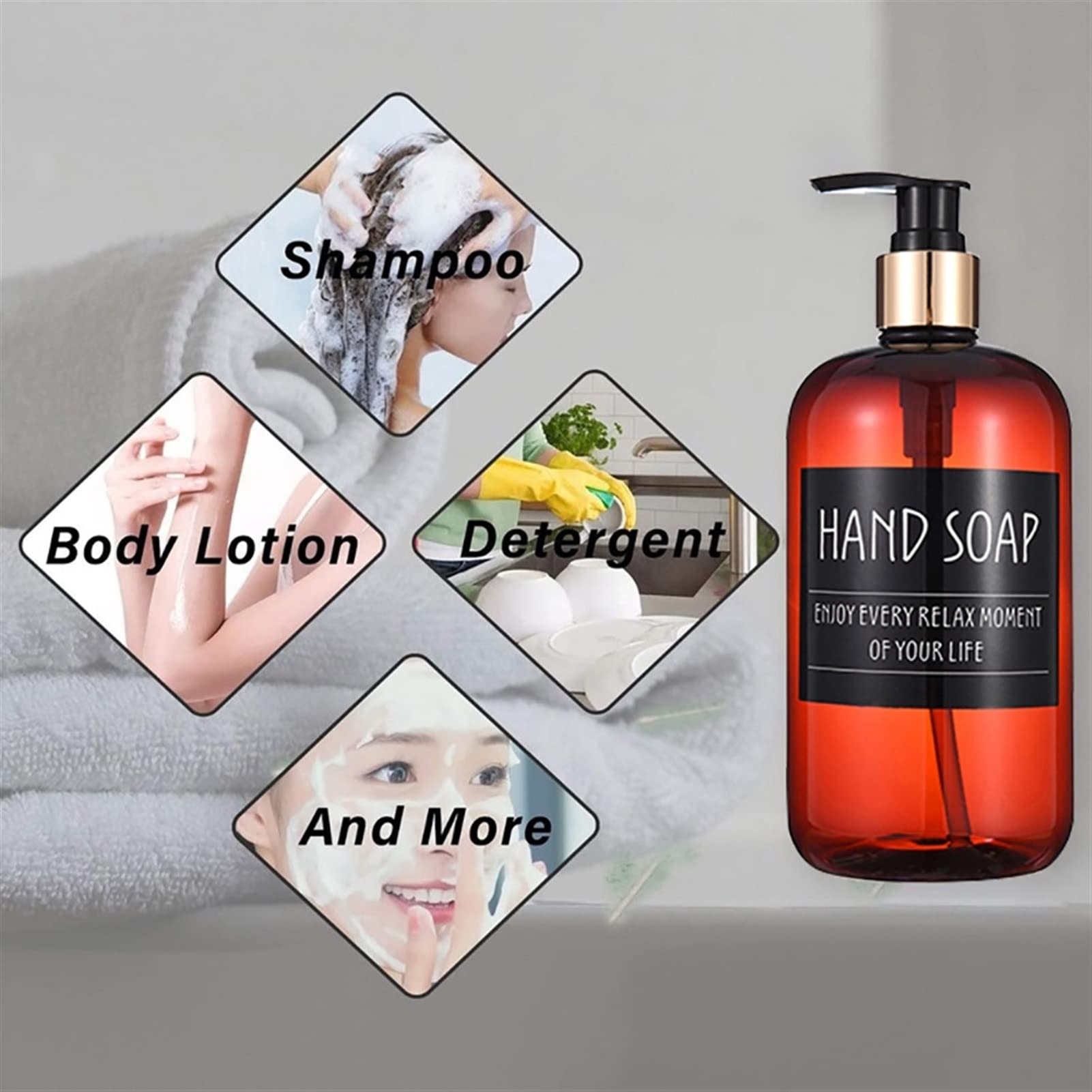 Dispenser per Doccia da 500 ml, flaconi per Shampoo da Bagno Ricaricabili, Dispenser di Sapone Liquido a Pressione con Etichette adesive Separate (Colore: B)