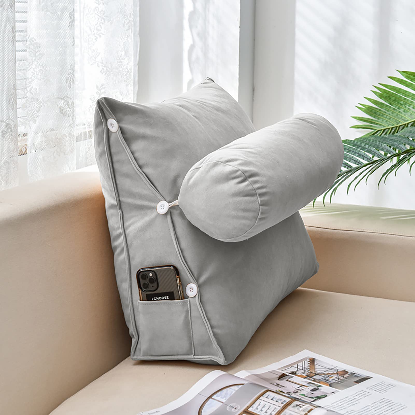 YURRO Triangular Reading Pillow Couch Back Support Wedge Pillow, Headboard Pillow Bolster for Bed,Sofa Rest Lumbar Support Pillow,Tatami Backrest