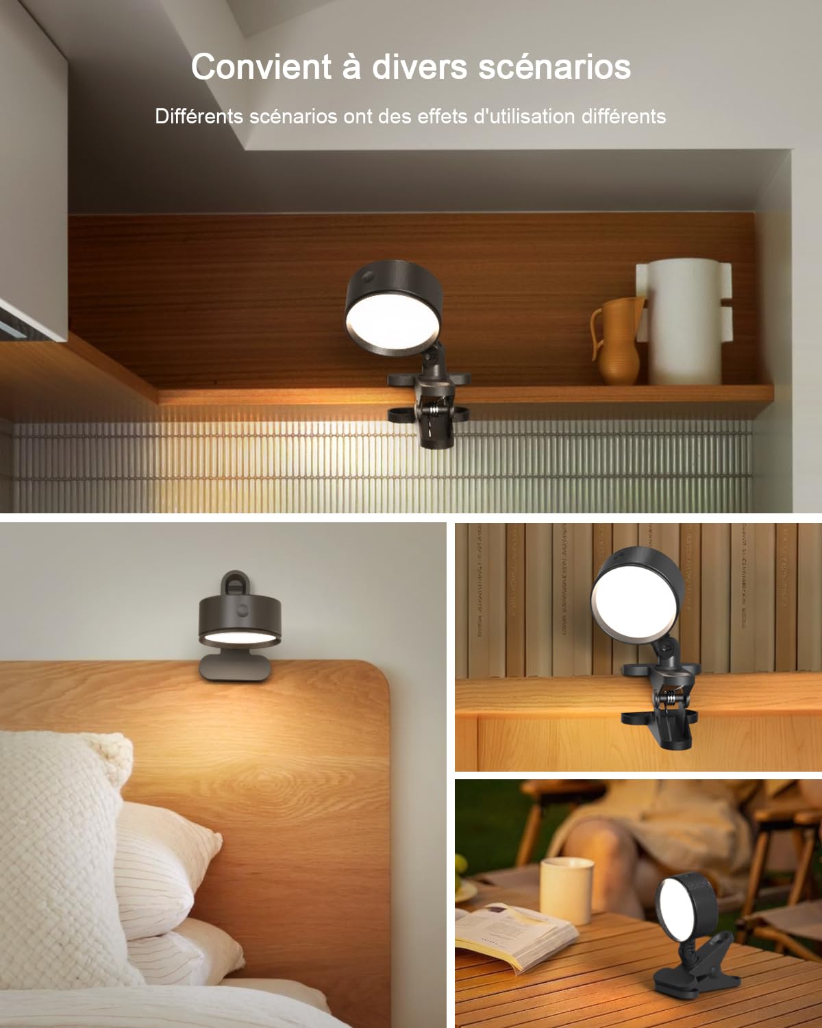 Lampe Pince Sans Fil Rechargeable Batterie 5000mAh, USB Lampe Pince pour Lit Rotation à 360° avec Télécommande et Tactile, 3 Modes de Couleur, Lampe de Chevet pour Enfants Maison Bureau Travail