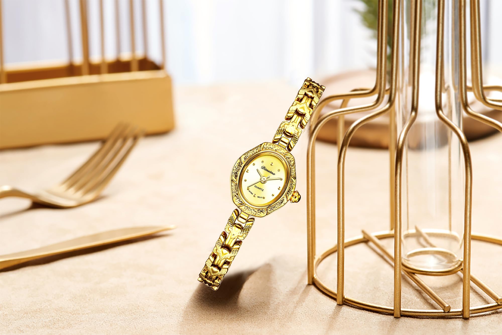 FORSINING Relojes de oro para mujer, vintage, relojes de pulsera de acero inoxidable, delicado y pequeño hexagonal para mujer, pulsera