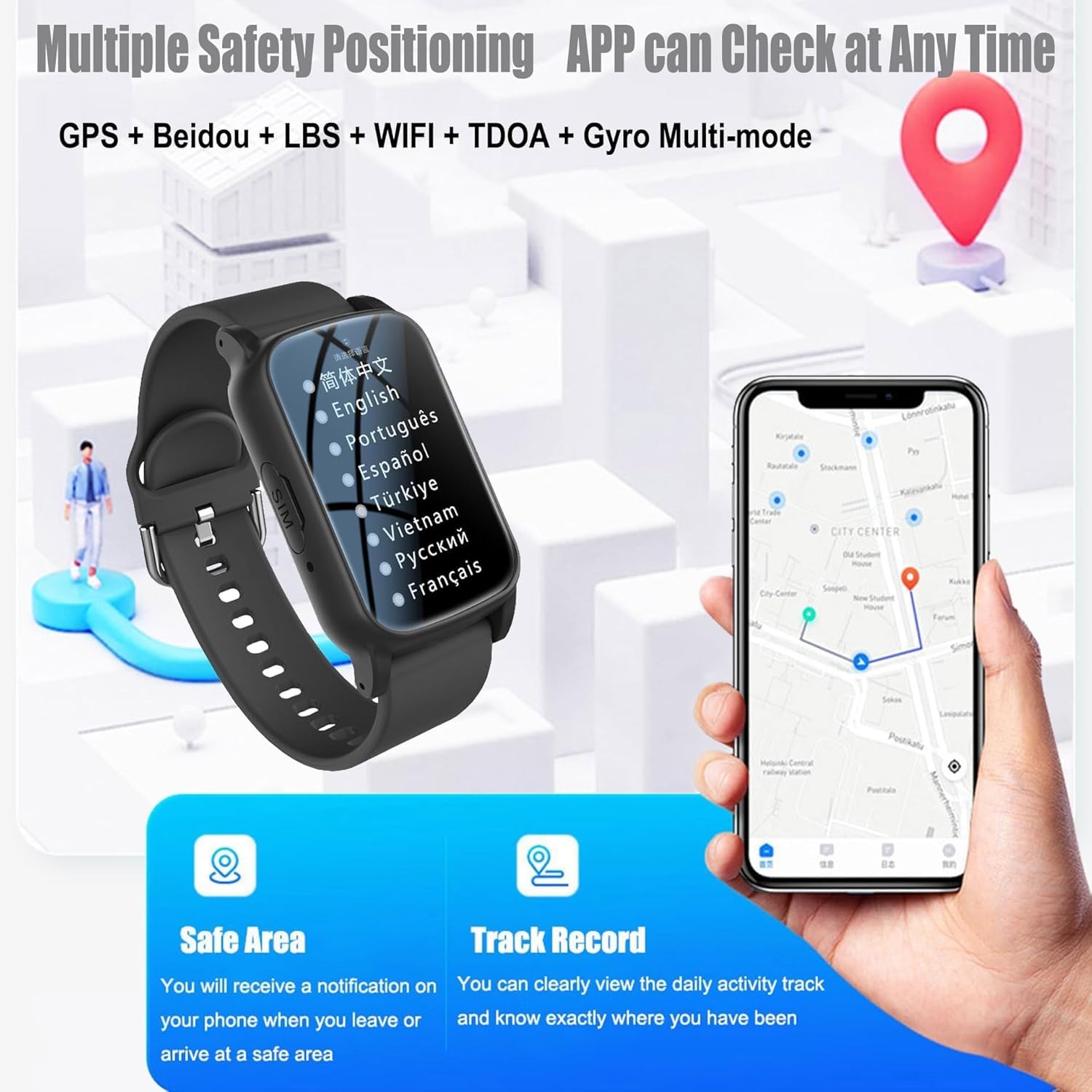 Smartwatch con Rilevamento delle Cadute, Orologio Intelligente per Anziani SOS Bracciale Braccialetto Intelligente Localizzatore GPS Smart Watch Impermeabile IP67 per Demenza e Alzheimer (Rosso)