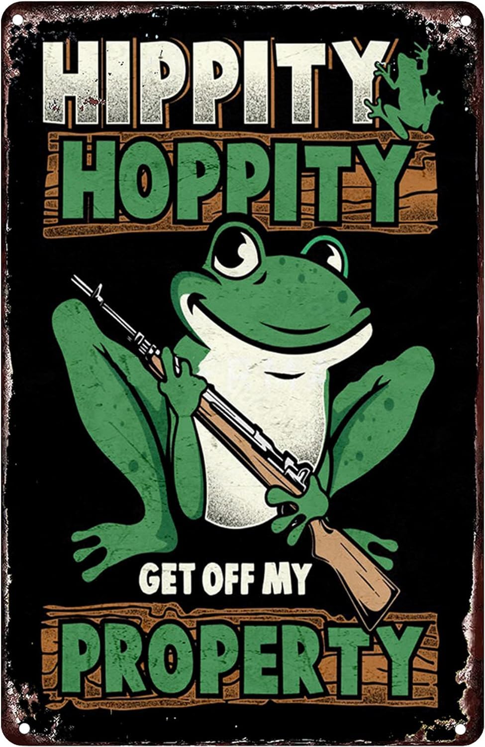 Anceky Frog Decor Vintage Retro Signs for Bedroom, Hippity Hoppity Get of My Property Sign, Funny No Trespassing Signs Private Property, Front Door Funny Metal Tin Signs 5.5x8 Inch