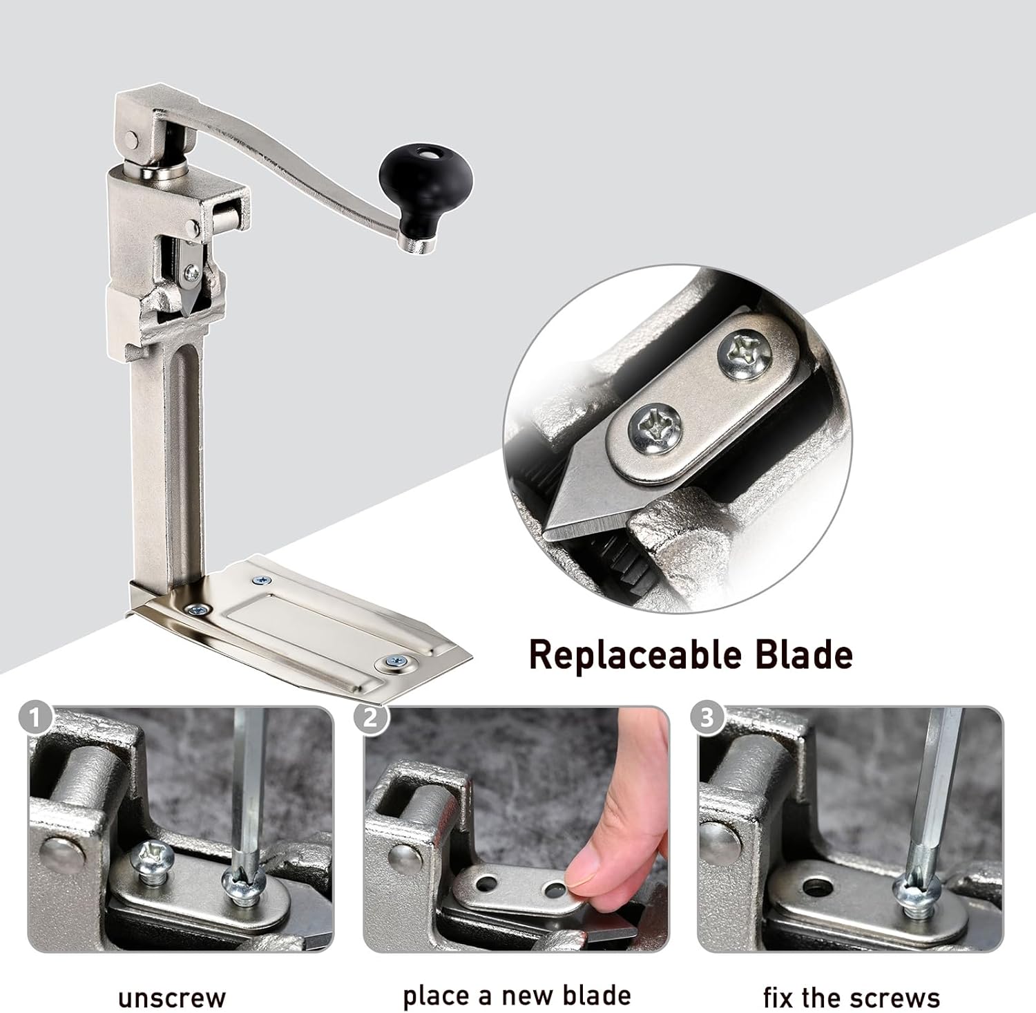 Industrial Can Opener,Manual Can Opener for Big Cans, Heavy Duty Cast Steel, Commercial Grade Table Can Opener for Restaurant Large Cans, Adjustable Handle