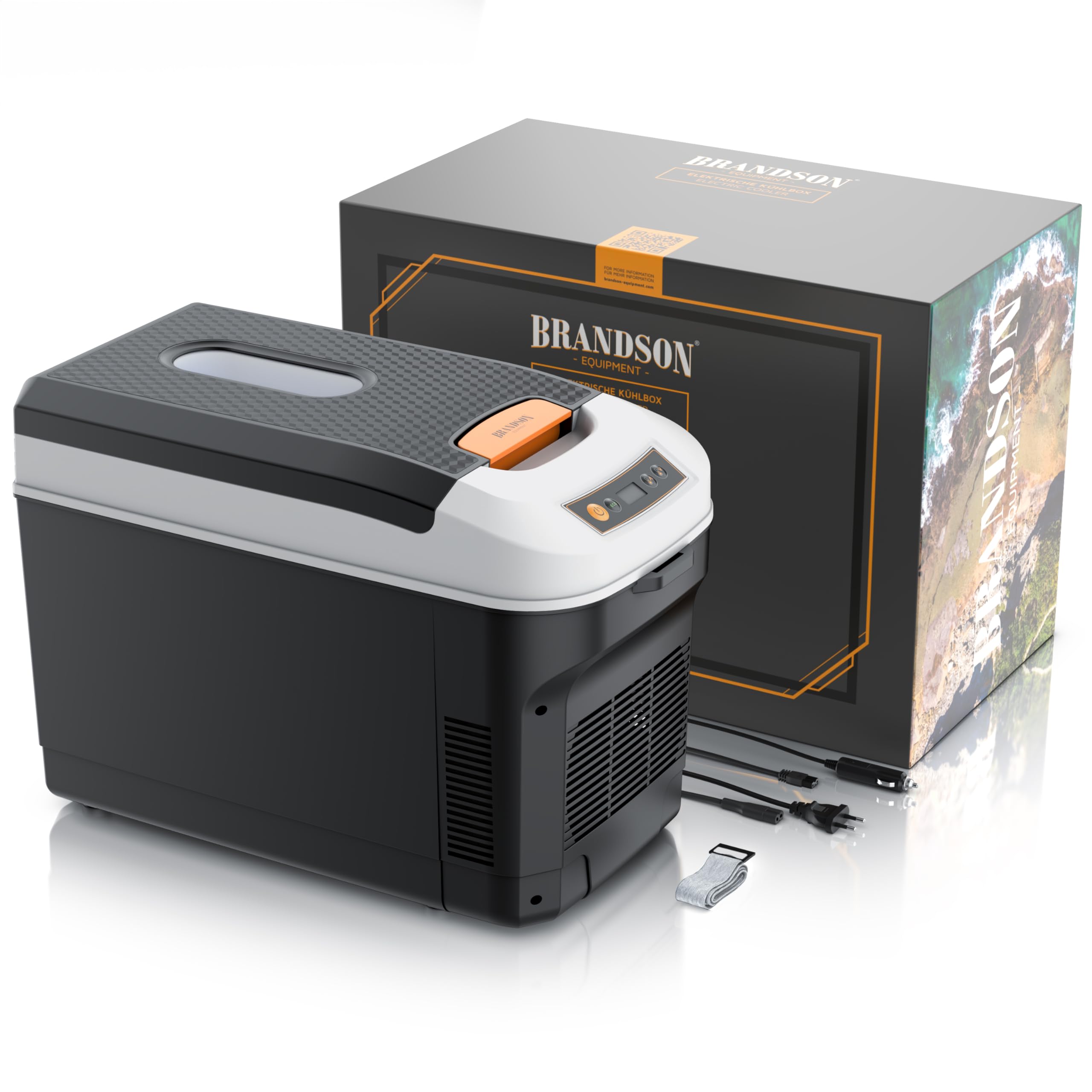 Brandson - Kühlbox 21L elektrisch – 230 V Netzspannung und 12 V KFZ Bordspannung – kühlt und wärmt – extra leiser ECO Modus – Herabkühlen ca 20°C unter der Umgebungstemperatur - Auto Wohnmobil Boot