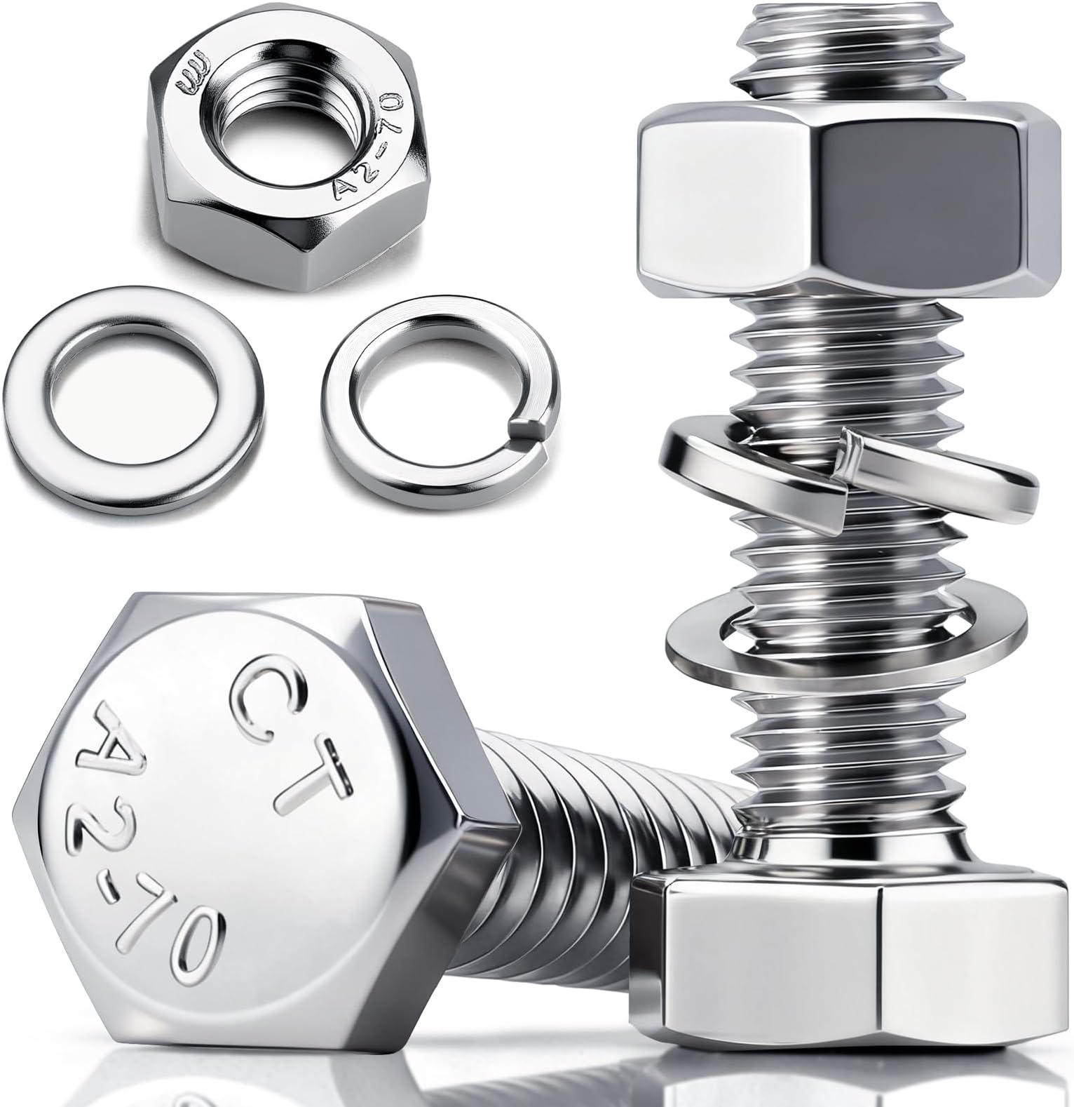 – 30 Pcs Hex Head Cap Nuts and Bolts Sets M4 x 40 mm Stainless Steel Bolts Screws Fully Threaded with Nuts Flat Washers Lock Washers for Equipment Machinery Furniture Repair