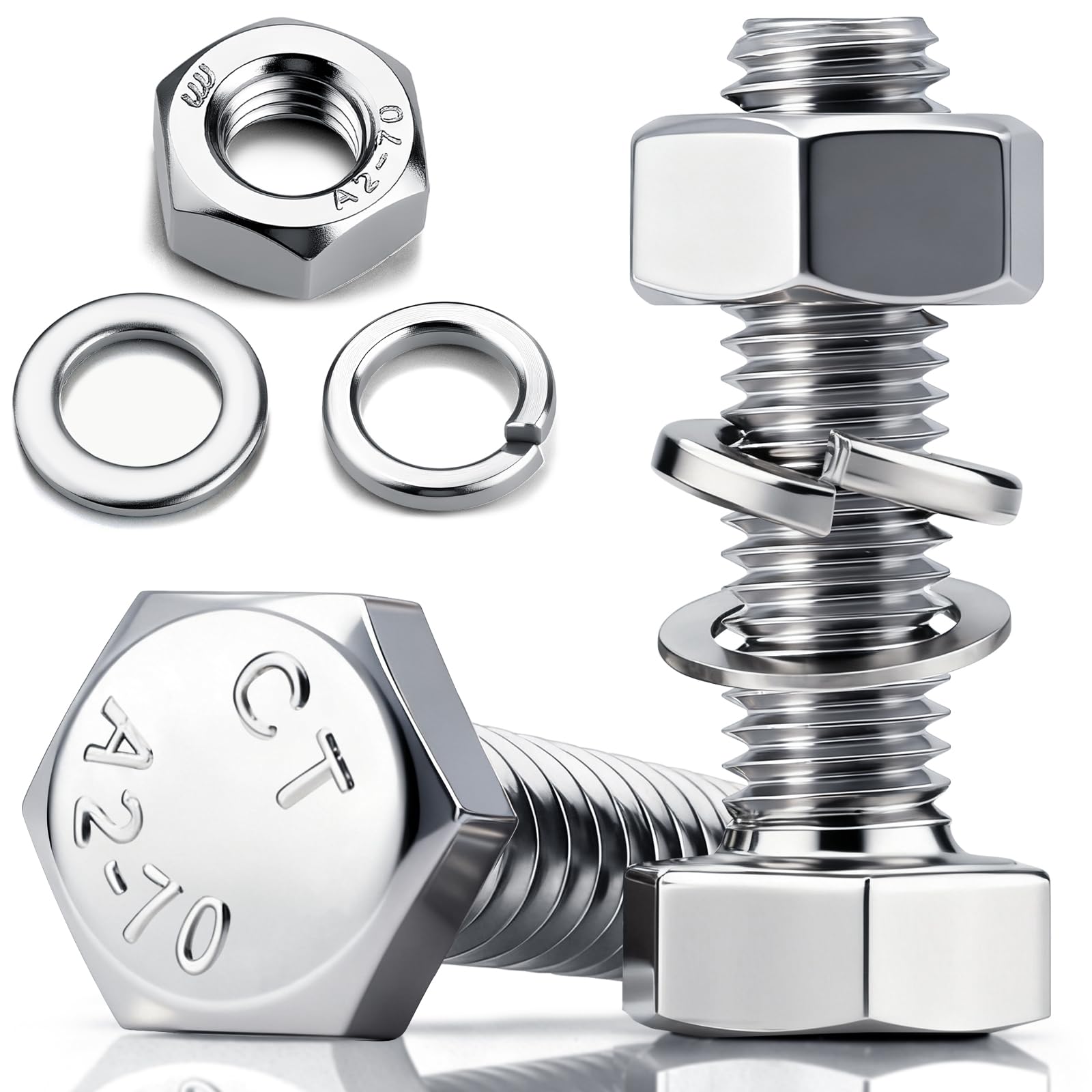 NZNSML 10 Pcs Hex Head Cap Nuts and Bolts Sets M10 x 30 mm Stainless Steel Bolts Screws Fully Threaded with Nuts Flat Washers Lock Washers for Equipment Machinery Furniture Repair