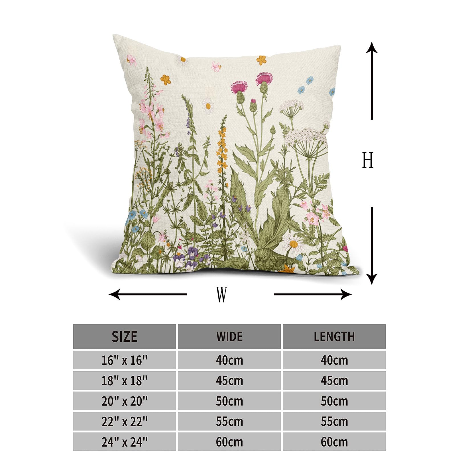 Set di 2 federe decorative per cuscini primaverili, con fiori selvatici