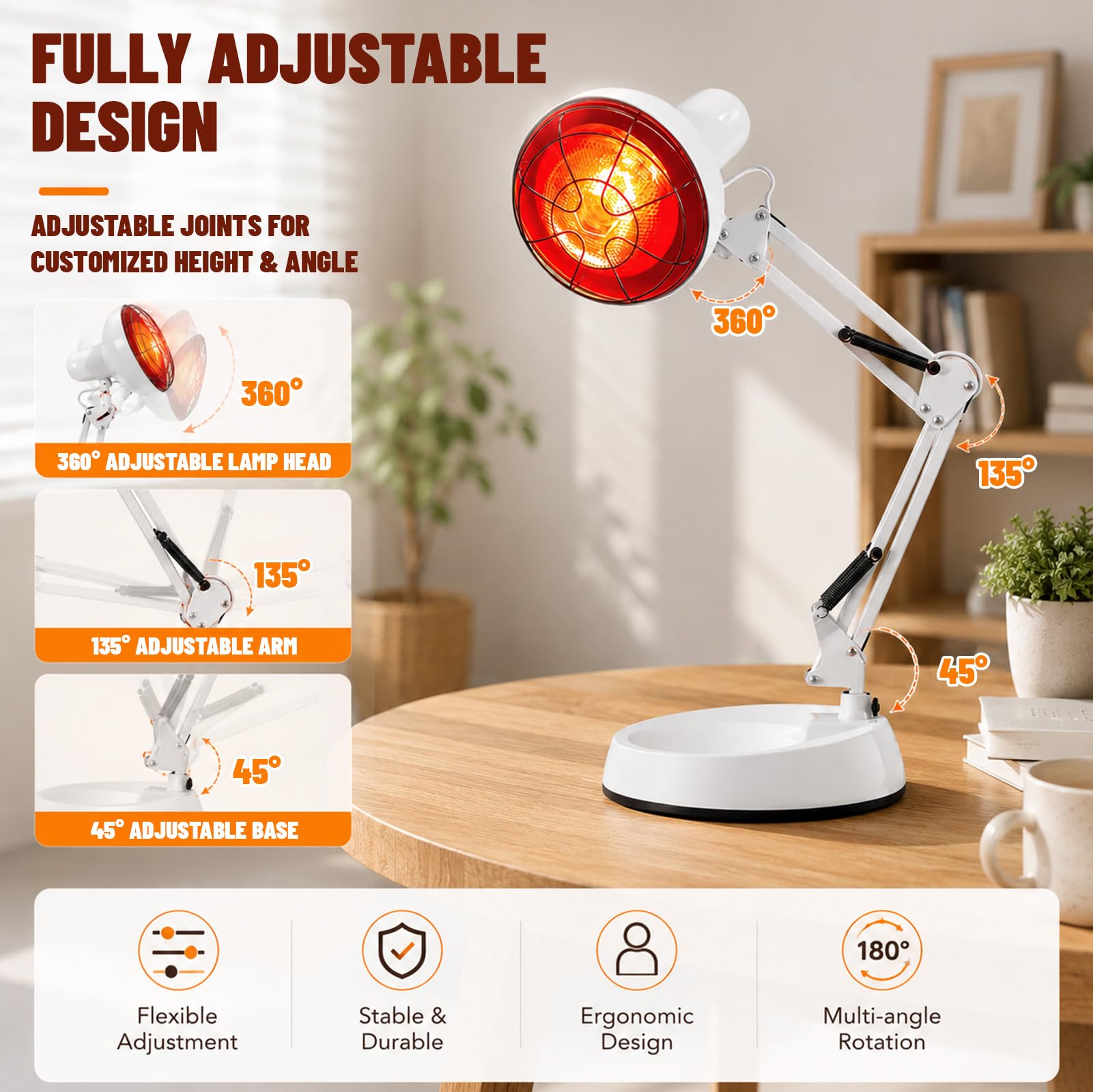 Rotlichtlampe 150W Infrarotlampe, temperaturregelbar mit integriertem Timer, tragbarer Wärmestrahler als Infrarotlicht für den Einsatz im privaten Heimgebrauch und Wellnessbereich