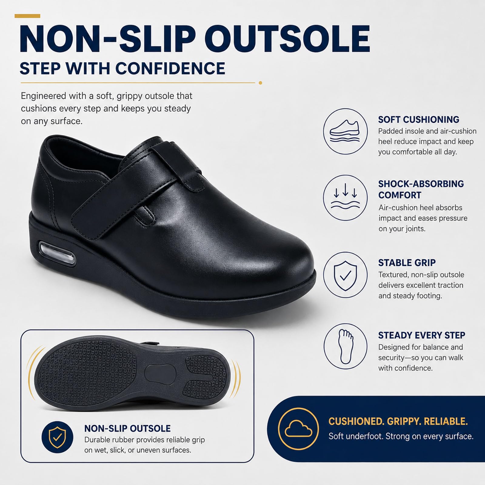 Generisch Seniors Shoes with Fastening Swollen Feet Extra Wide Slippers
