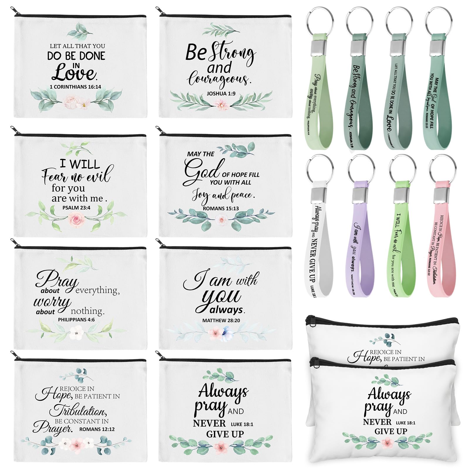 48 Pcs Cna Gifts Inspirational Cosmetic Bag Bulk with Zipper Keychain Cna Appreciation Gifts Bulk Motivational Makeup Bag for Graduation Nursing Assistant Women Teacher Staff Coworker(Bible Style)