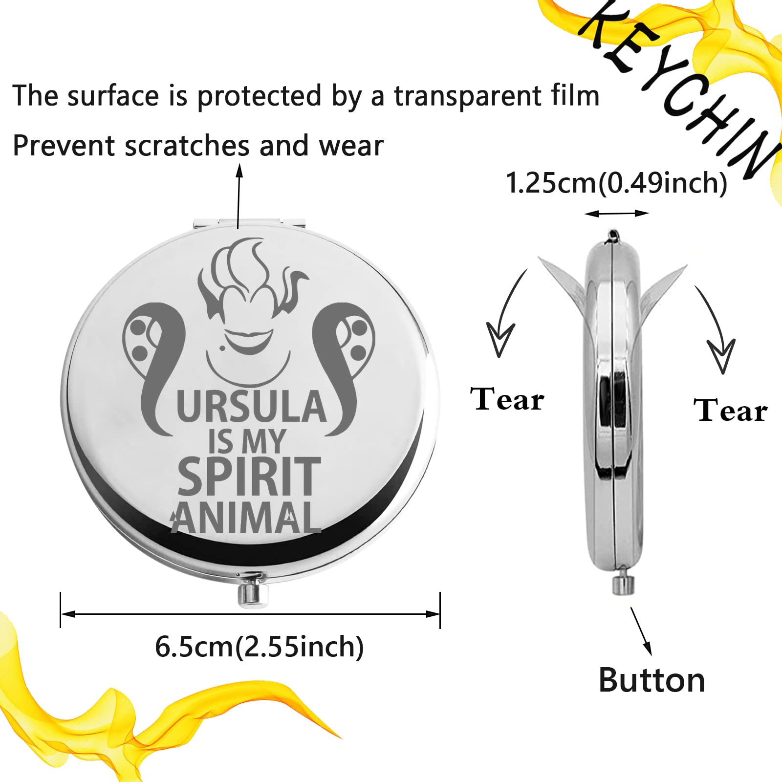 KEYCHIN Taschenspiegel 'Ursula' – Meerhexe Design, Kompakter Make-up-Spiegel Für Handtasche (6,5 Cm)