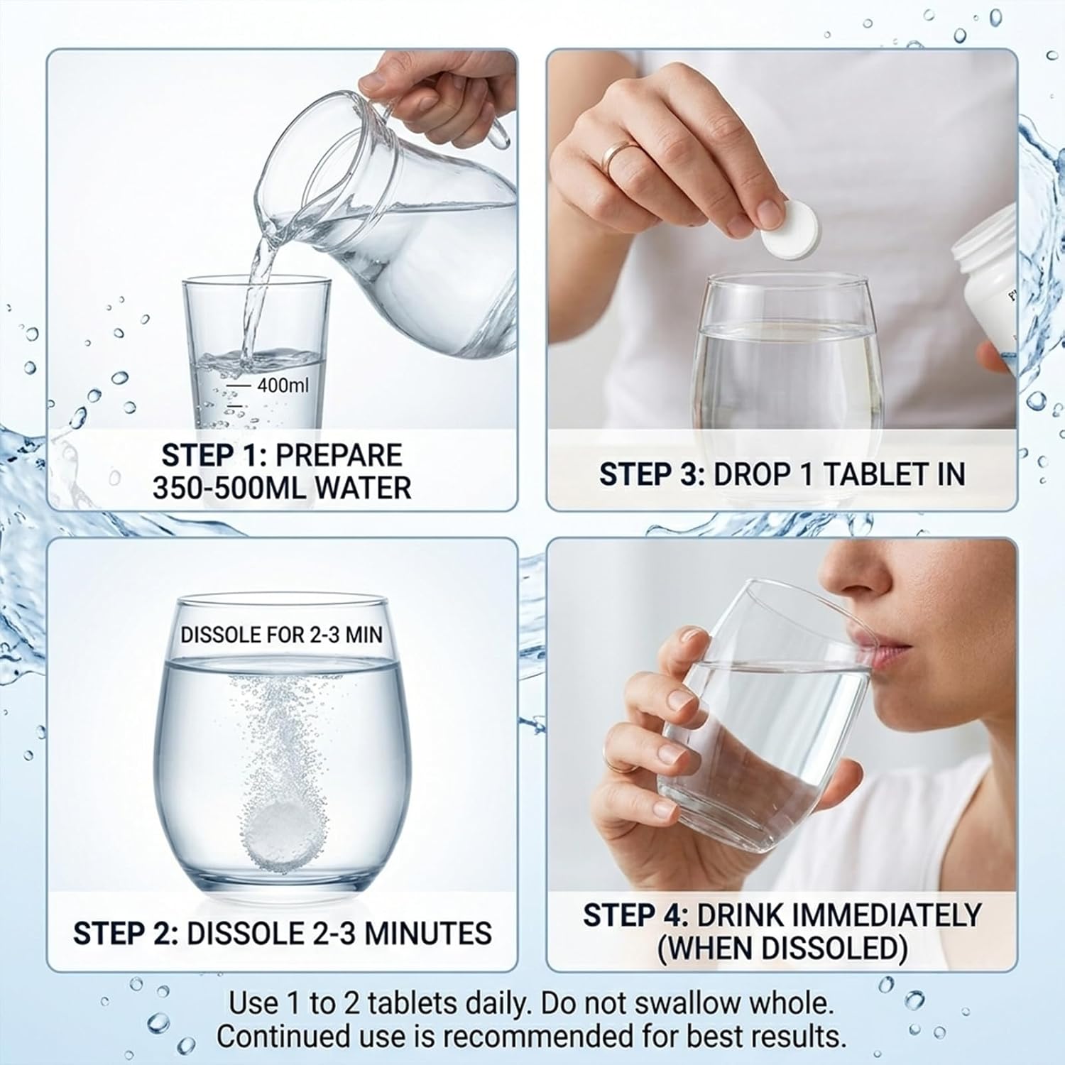 Hydrogen Water Tablets for Drinking Water, H2 Molecular Hydrogen Tablets with Magnesium Carrier, Fast Dissolving Hydrogen for Antioxidant Support and Daily Energy, 90 Servings