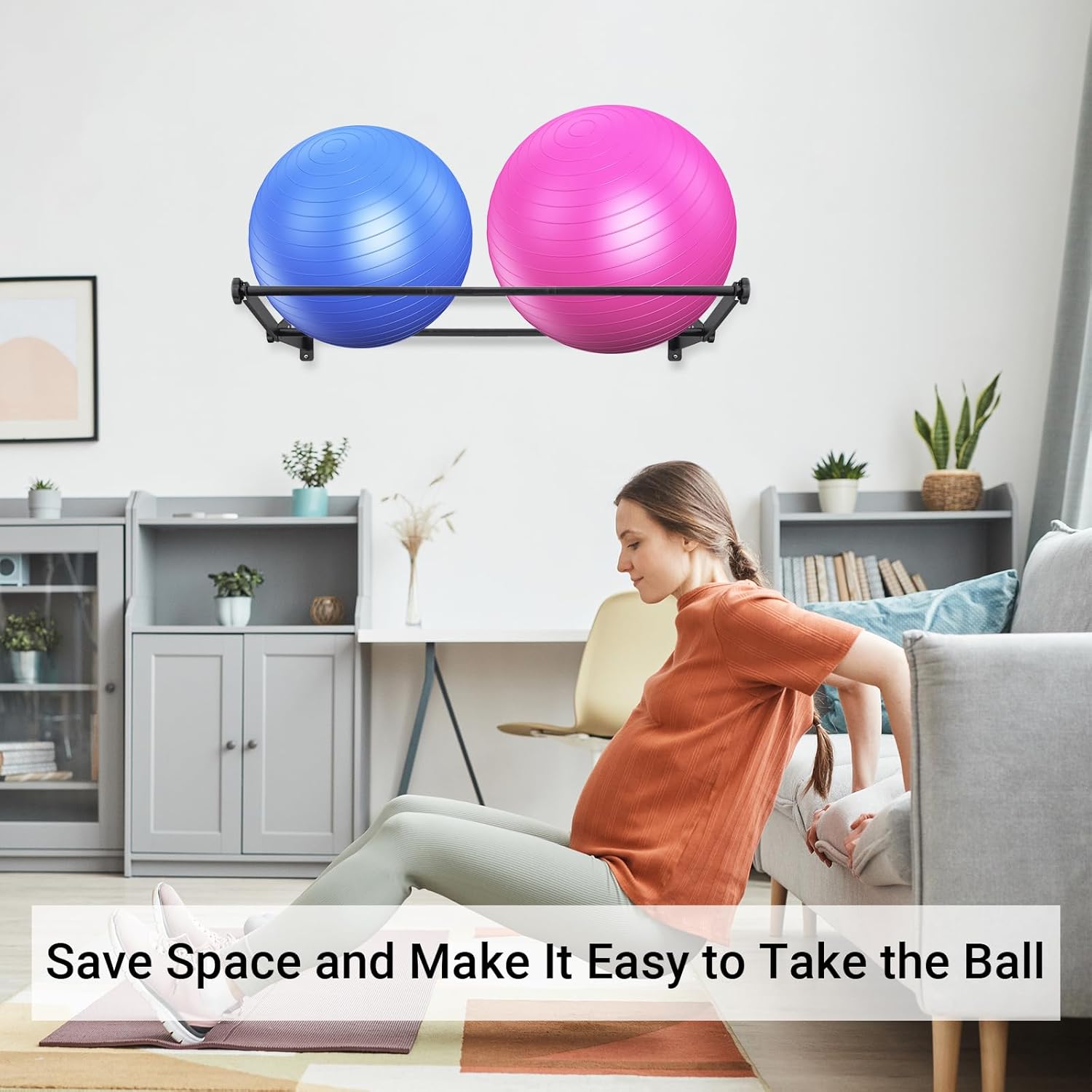 Exercise Ball Holder, Stability Ball Holder, Yoga Ball Holder, 49 inch Stability Ball Storage Rack,Wall Mounted Large Stability Ball Storage Rack for Gyms and Studios and Home Gym