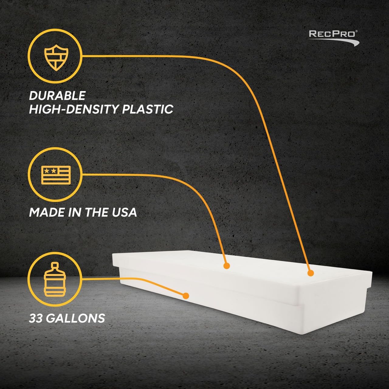 RecPro RV Fresh Water Tank 55" x 22" x 7.5" | 225575 | RV Gray Water Tank | 33 Gallon Capacity (Tank Only) | Made in America