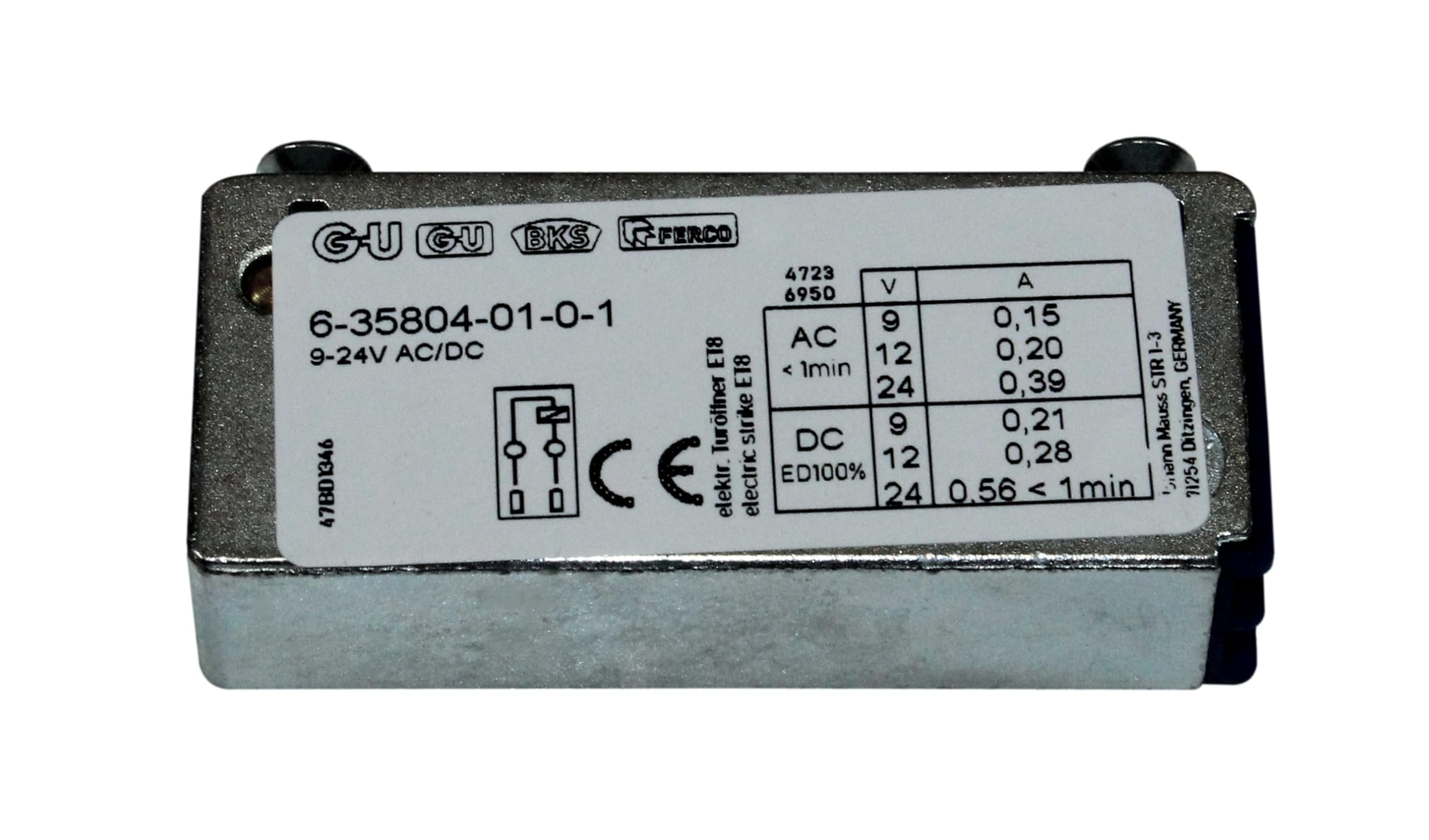GU BKS Elektro-Türöffner Nr.5 (oder auch ET8), Radiusfalle, ohne Tagesentriegelung 9-24 V AC/DC, 100% ED, 6-35804-01-0 incl. SN-TEC Befestigungsschrauben