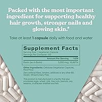 Vista 6 de Suplemento Biotin 0.00017 oz, 120 cápsulas vegetarianas (para el crecimiento del cabello, piel y uñas)