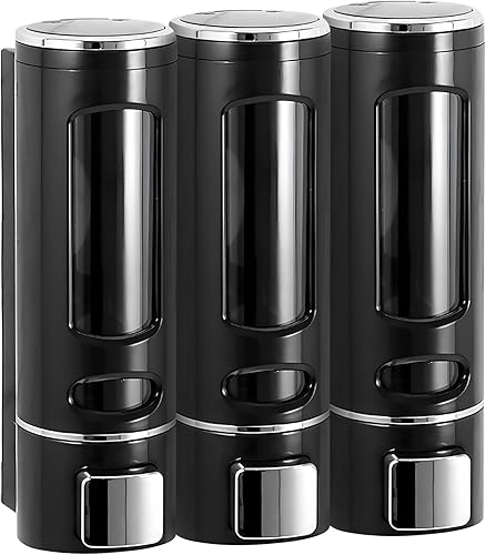 Dispensador de jabón de ducha de cámara 3 en 1 montado en la pared, 3 x 13.5 onzas, dispensador de champú y acondicionador sin taladro, dispensador