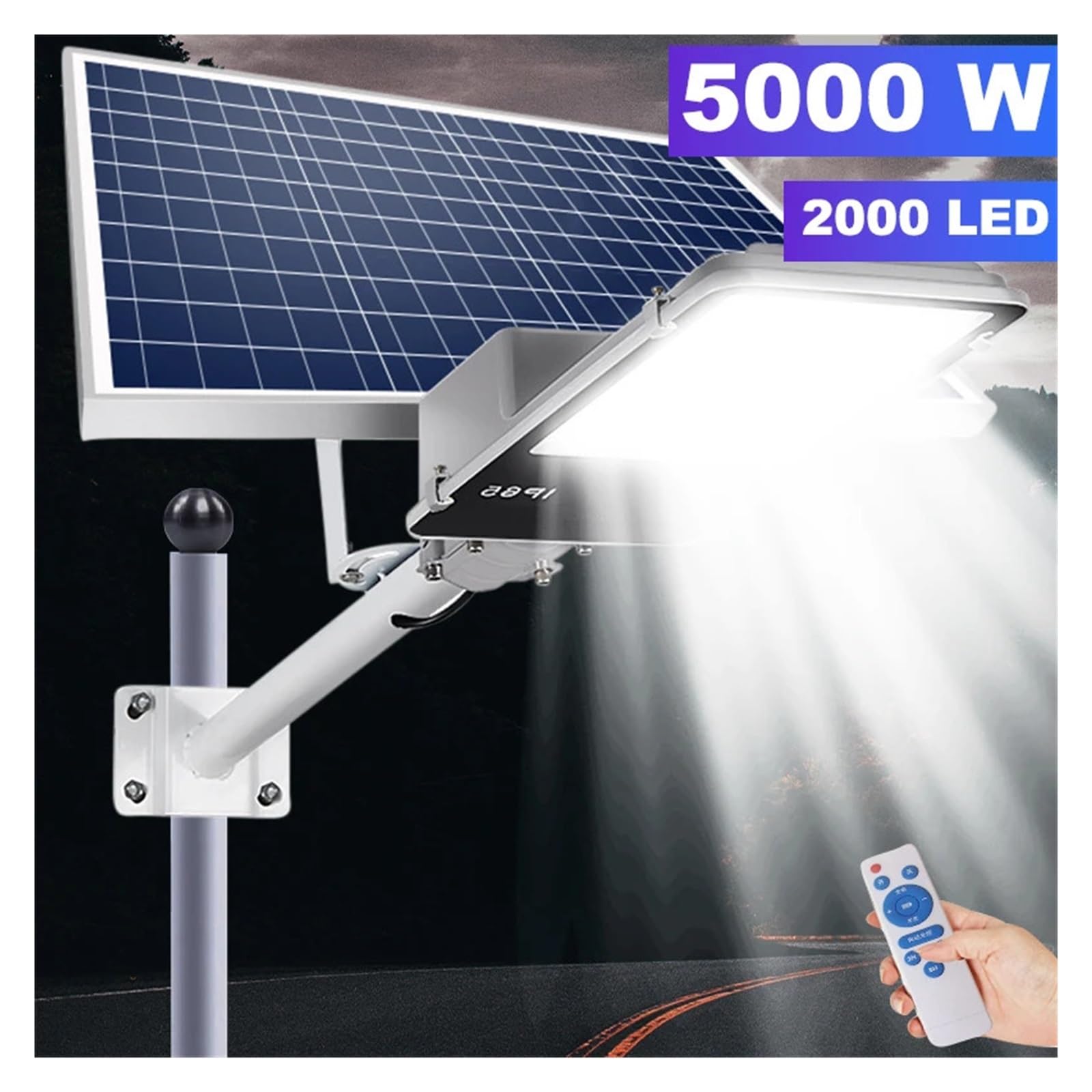 Lampa solarna zewnętrzna, 2000led Mocna słoneczna lampa uliczna Zewnętrzna aluminiowa słoneczna latarnia uliczna Ogród Światło słoneczne Zdalne sterowanie Wodoodporna lampa słoneczna
