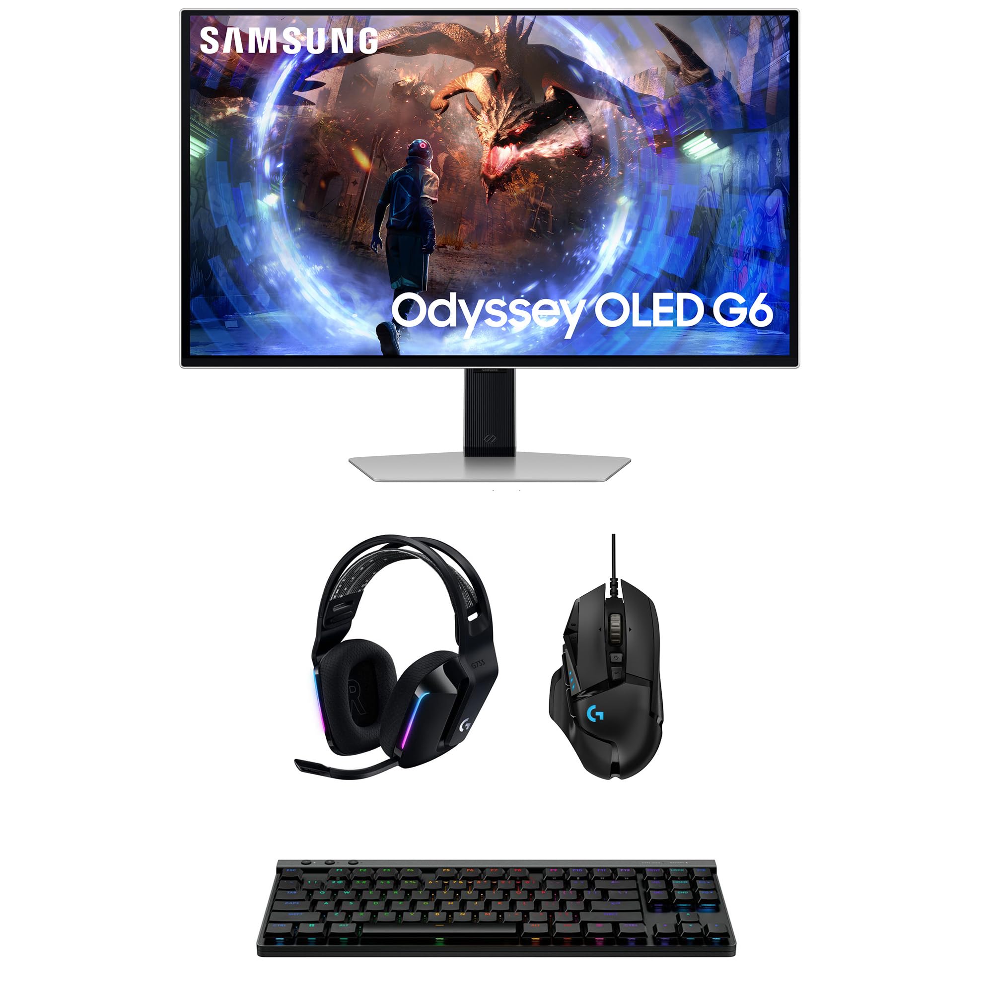 Samsung LS27DG602SNXZA 27" G60SD Odyssey OLED QHD 360Hz Gaming Monitor with G733 Headset, G515 Keyboard, and G502 Mouse (2024)