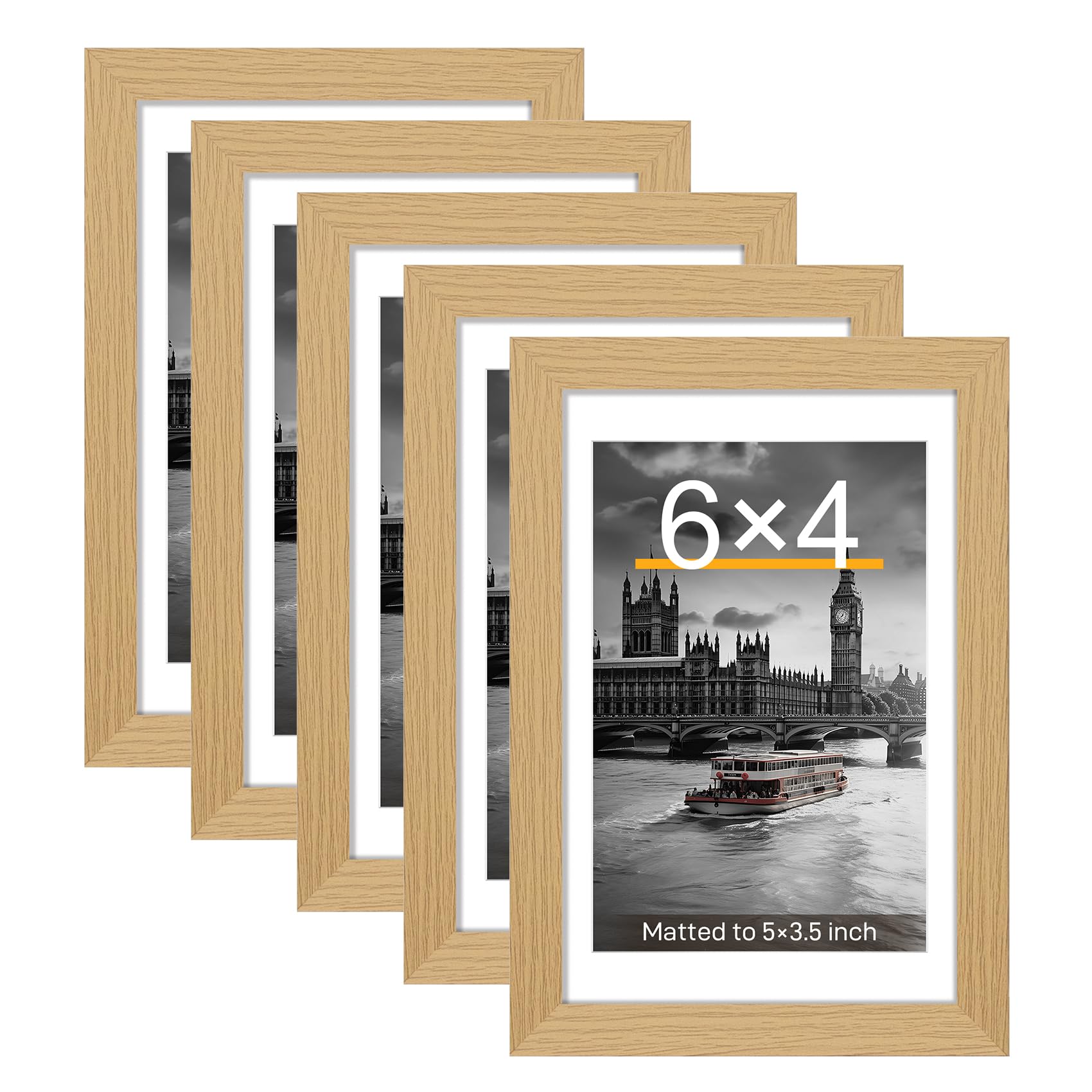 MUXIUNT Wood Color 6x4 Picture Frame Set of 5, with Mount for 5x3.5 Photos