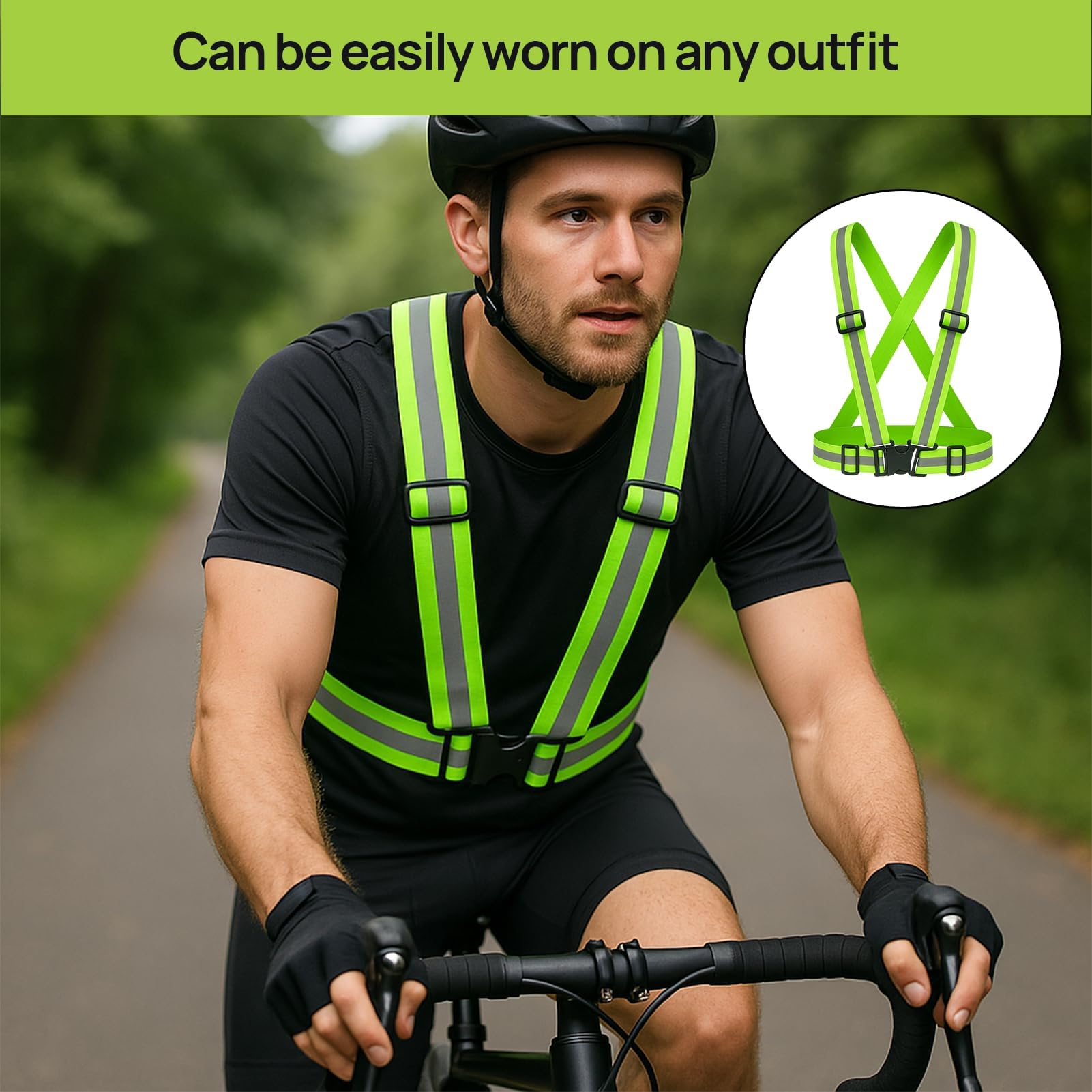 Chaleco reflectante de alta visibilidad de 2 piezas, cintura elástica ajustable, chaleco de seguridad transpirable para exteriores, para hombres y mujeres, ciclismo, motociclismo, jogging, verde