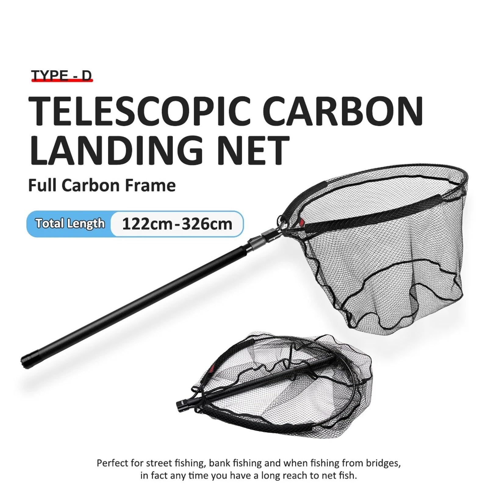 Guadino Pesca Telescopico Guadino con Telaio in Carbonio, Attrezzatura da Pesca, Galleggiante Pieghevole, Lunghezza 122 Cm-326 Cm, 60 Cm X 50 Cm