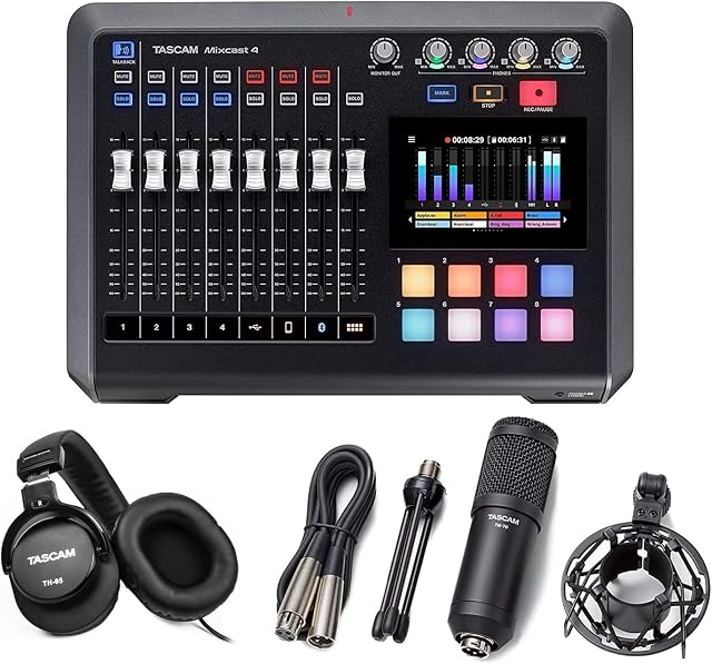 Tascam Podcast/ Streamer Bundle with TM-70 Dynamic Microphone and TH-05 Studio Headphones, (MIXCAST4B1)