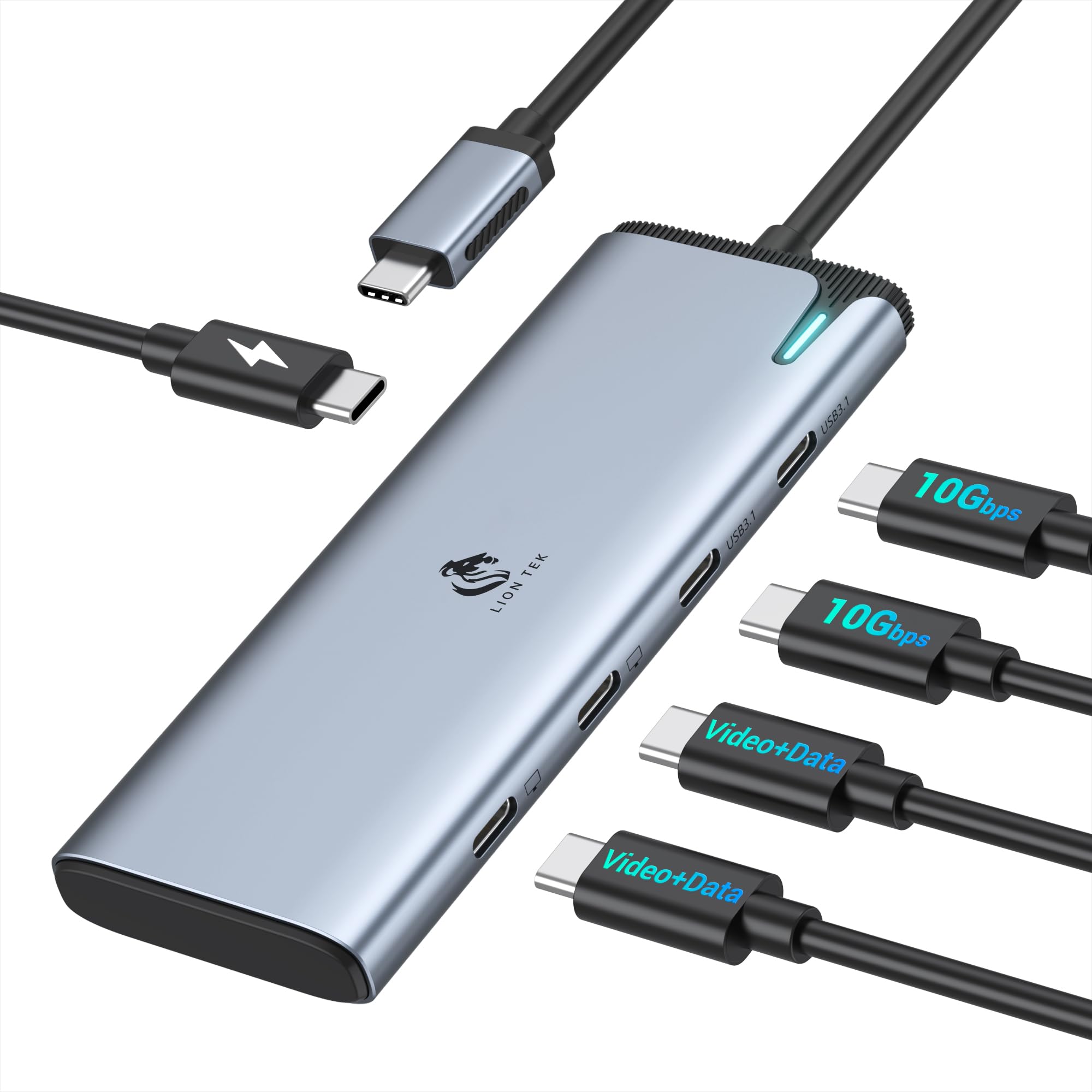 LION TEK Hub USB C a USB C, splitter USBC con doppia uscita video di tipo C 4K @ 60Hz, trasferimento dati 10 Gbps, ricarica PD da 100 W, adattatore per monitor portatile, MacBook Pro/Air/Windows