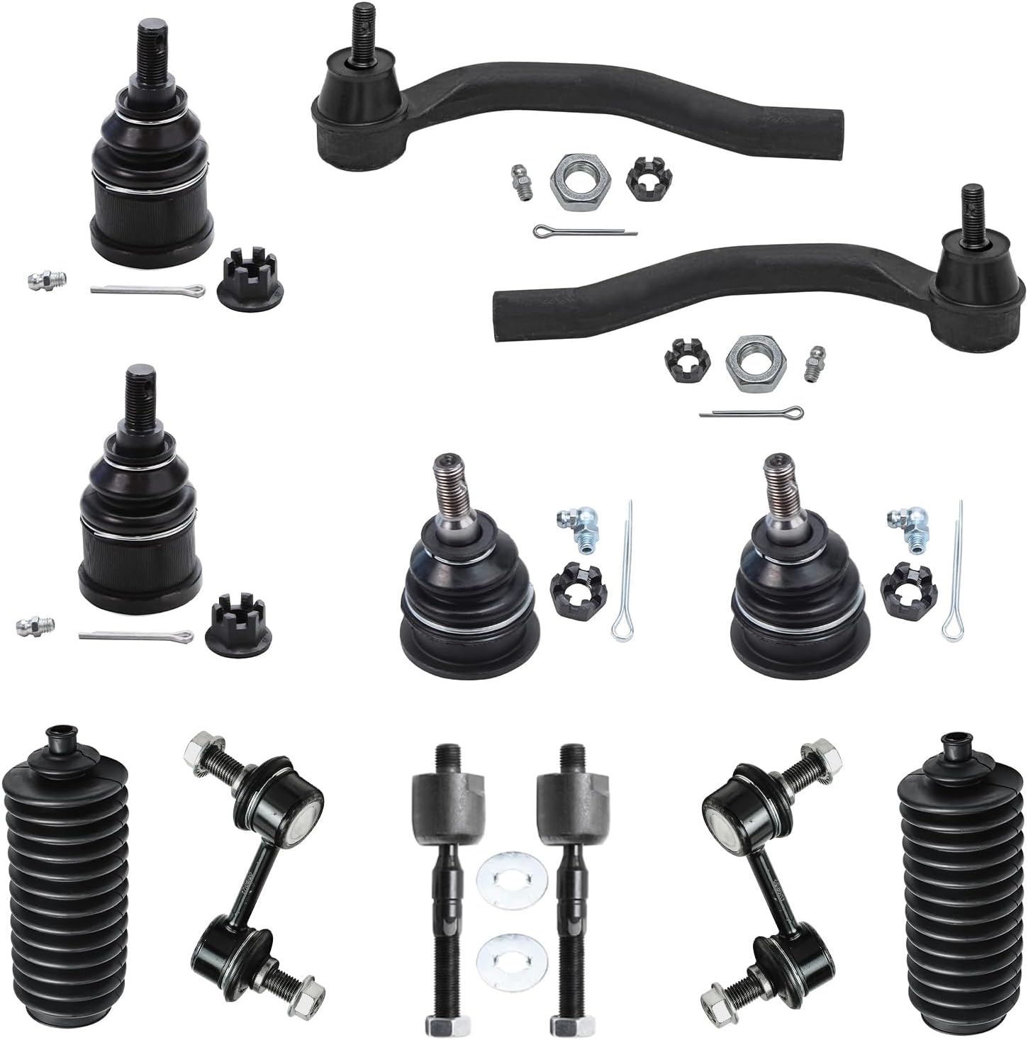 Detroit Axle - 3.0L Front Suspension Kit for 2003-2006 Honda Accord, 4 Upper and Lower Ball Joints 2 Sway Bars 4 Inner Outer Tie Rods 2 Rack and Pinion Boots 2004 2005 Replacement